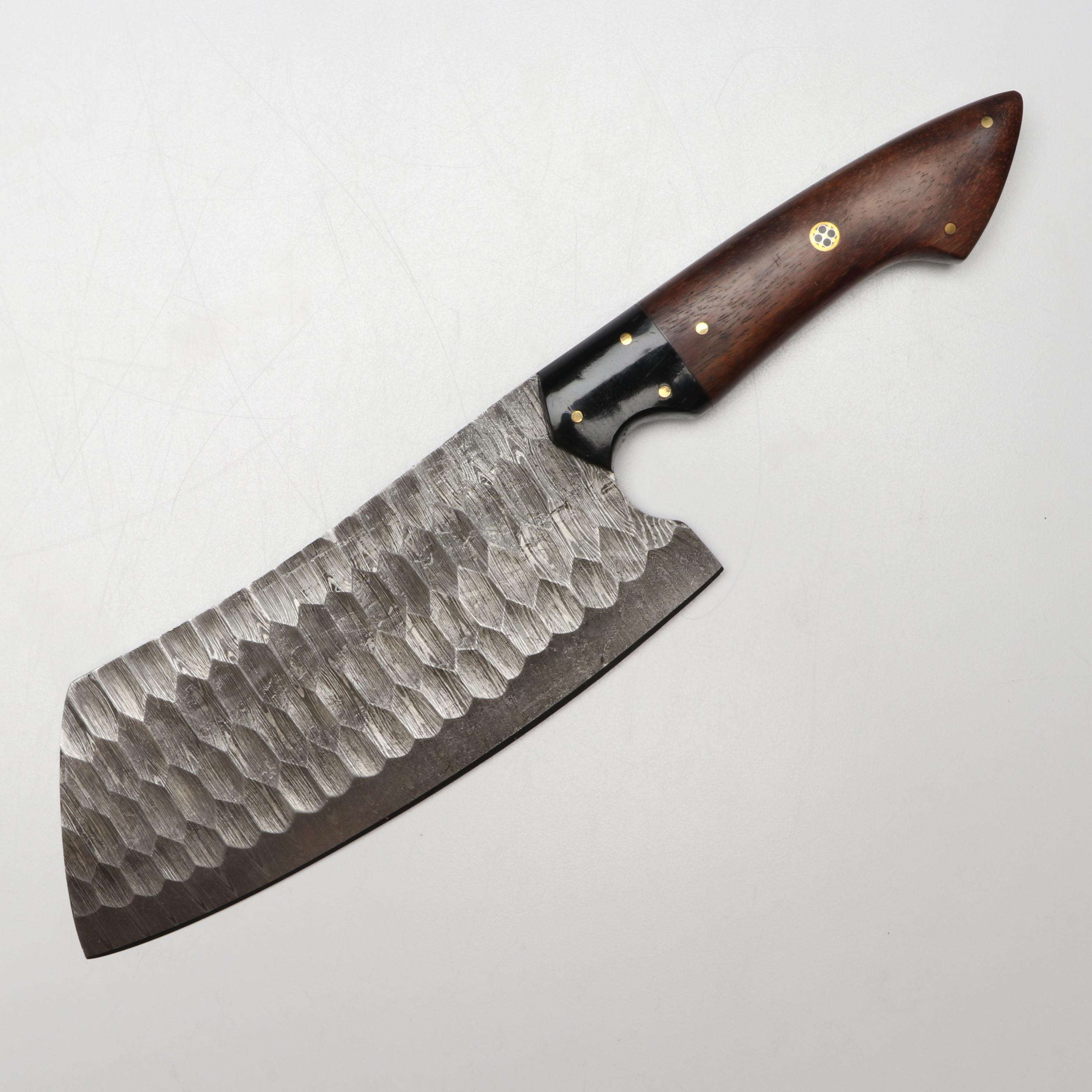 Damascus Steel and Wooden Handled Chef's Knife Set in Suede Leather Roll