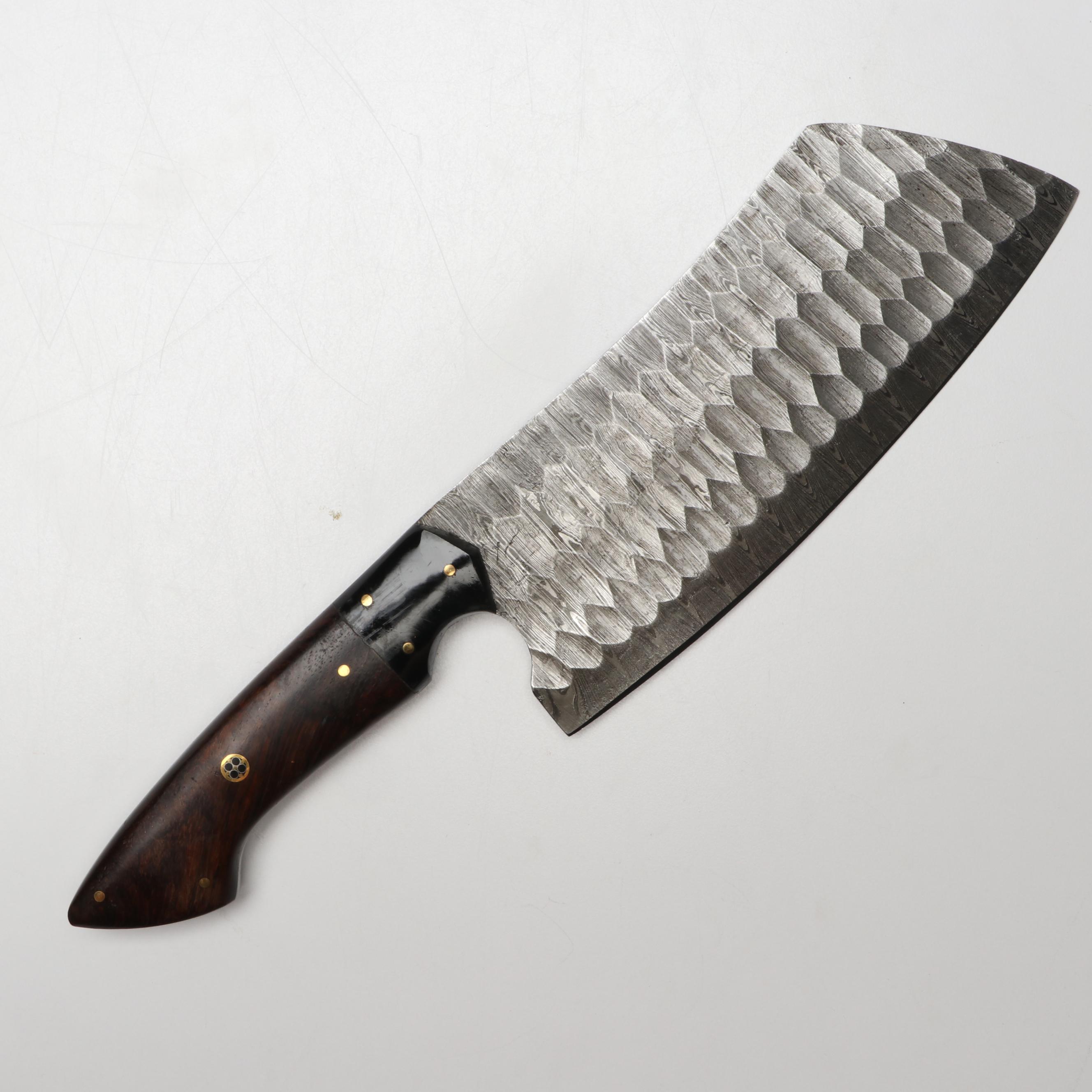 Damascus Steel and Wooden Handled Chef's Knife Set in Suede Leather Roll