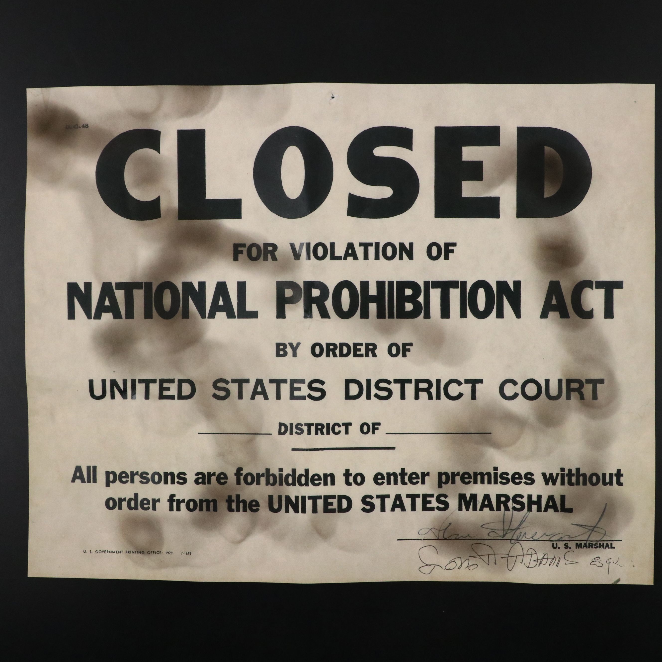 Prohibition Style Whisky Prescription Form with Reproduction Sign