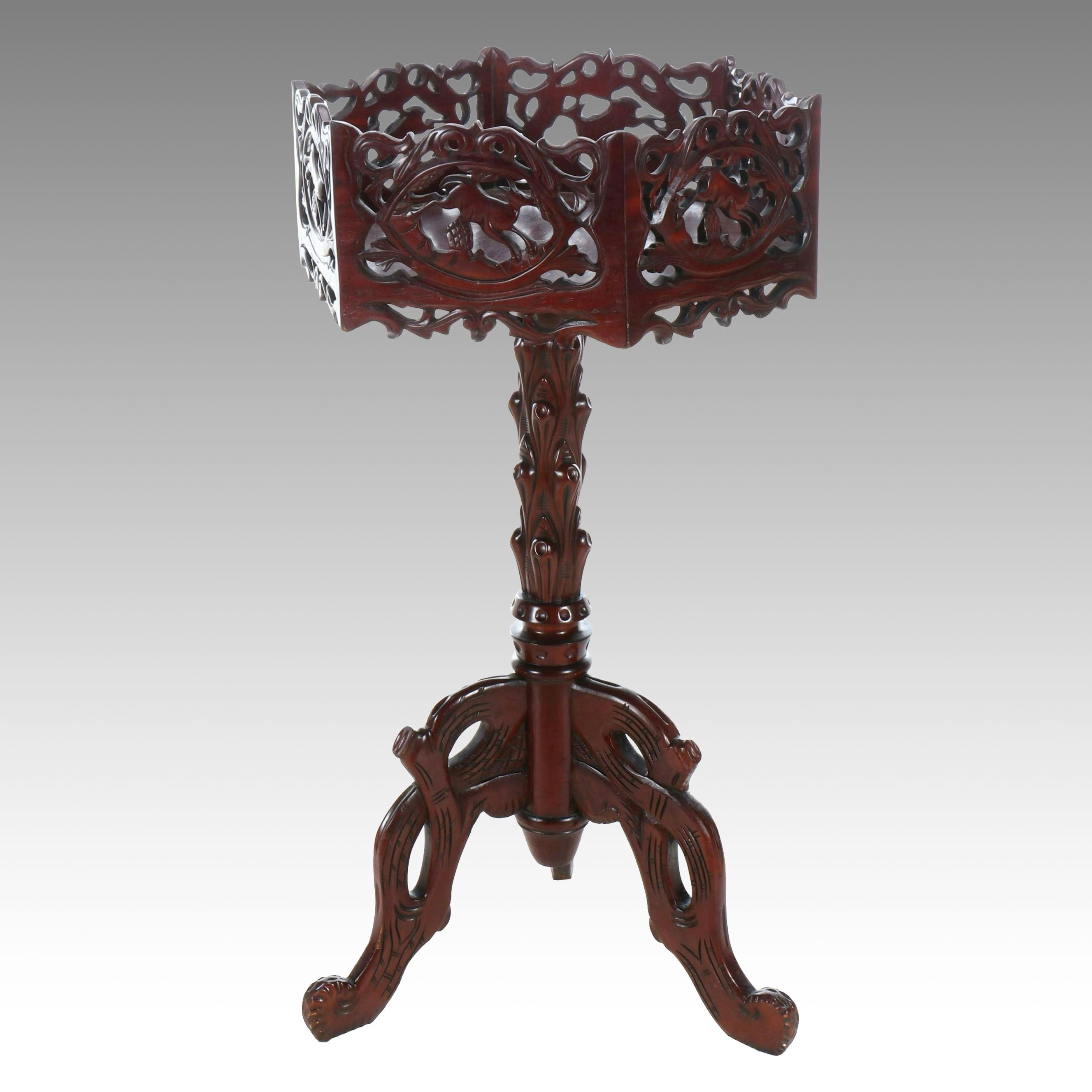 Black Forest Style Carved Wood Plant Stand