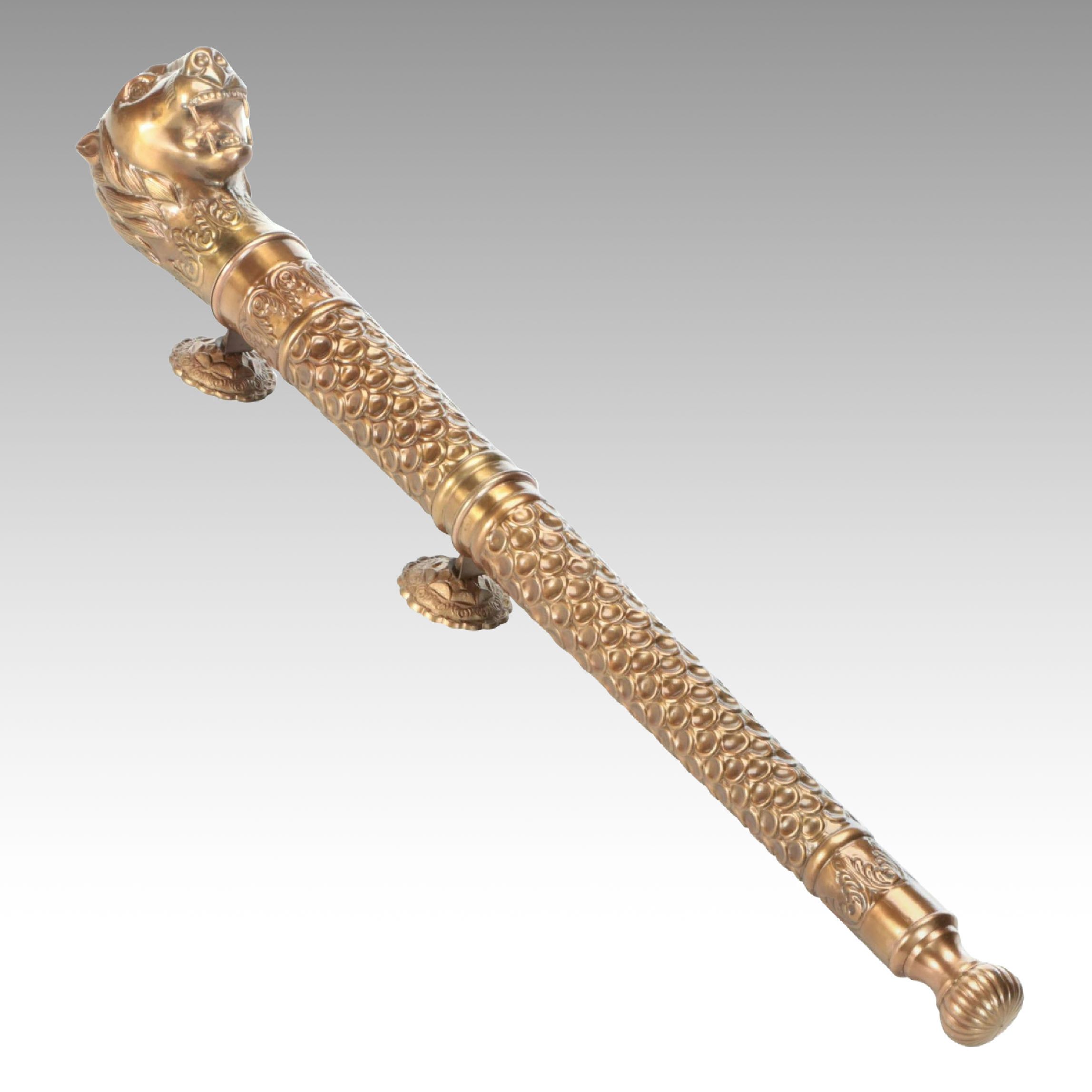 Lion's Head Brass Repoussé Door Handle