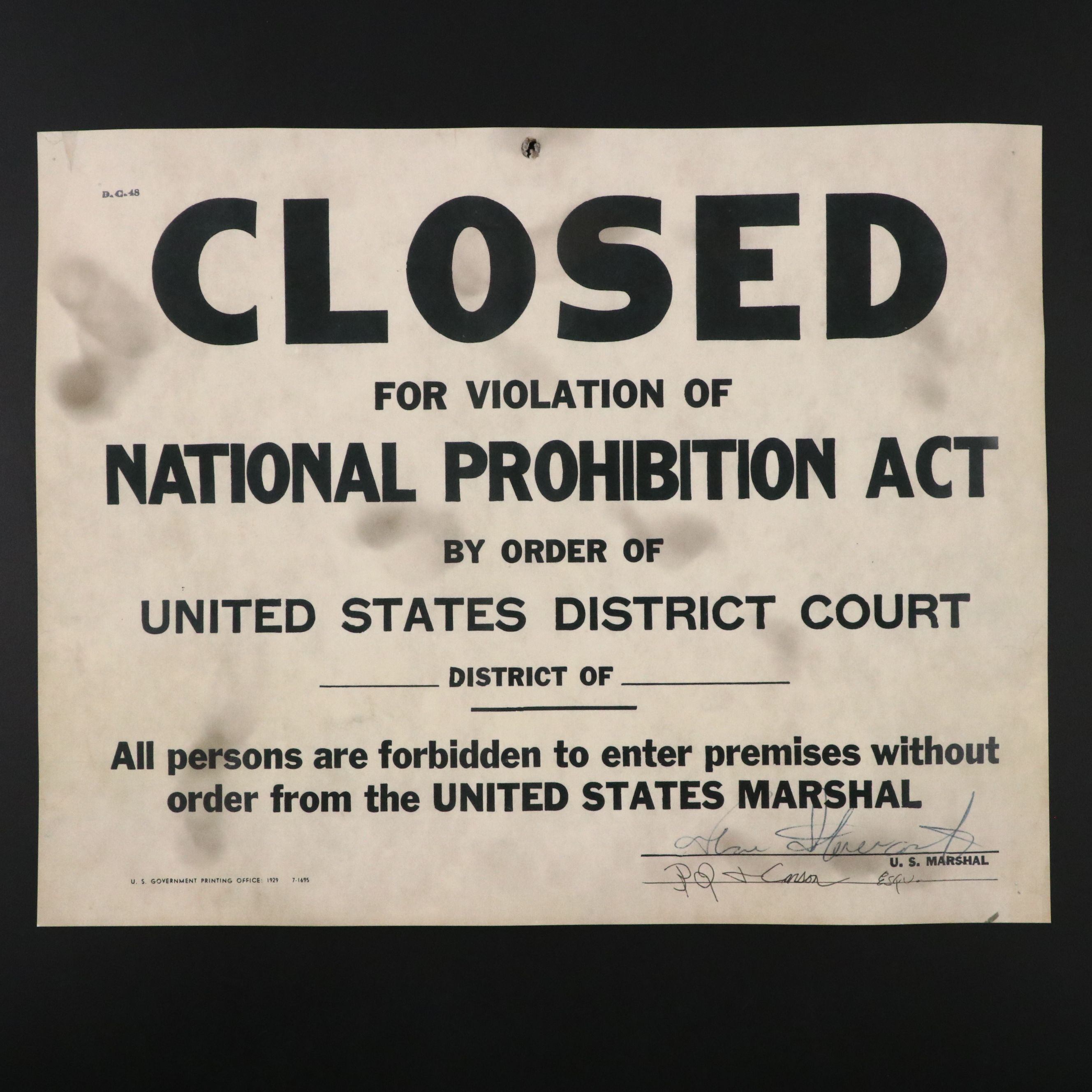 Prohibition Style Whisky Prescription Form with Reproduction Sign