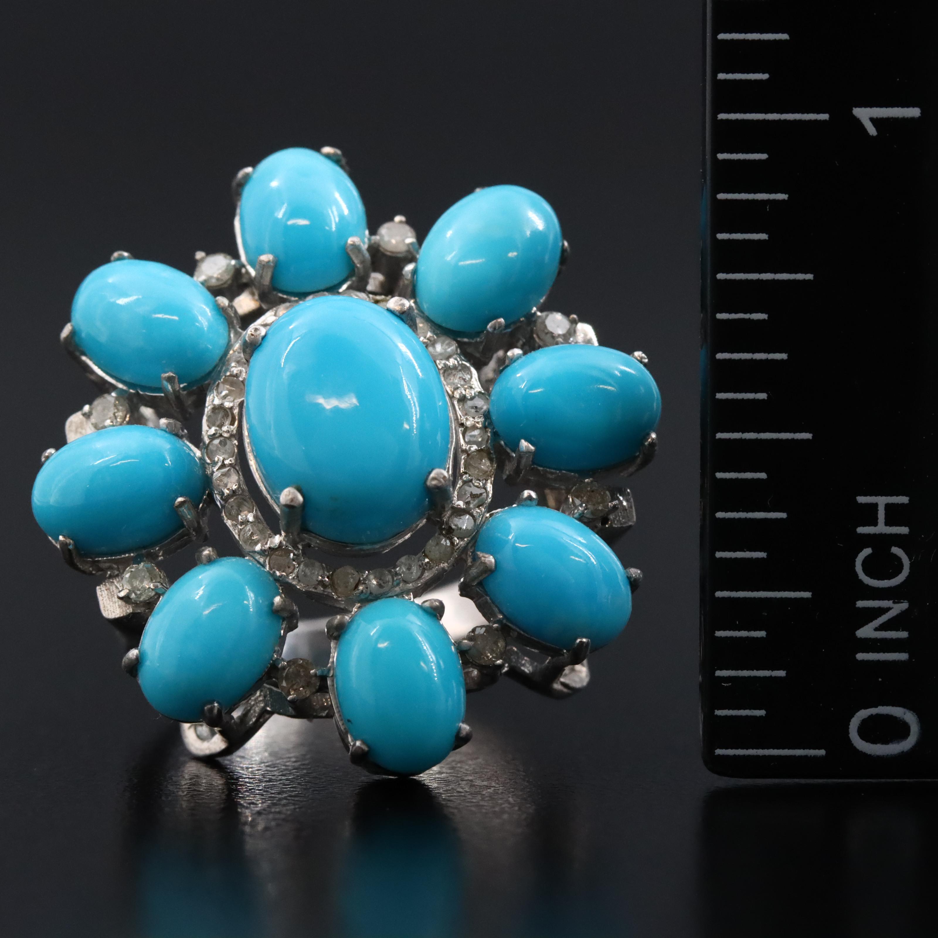 Sterling Turquoise and Diamond Ring