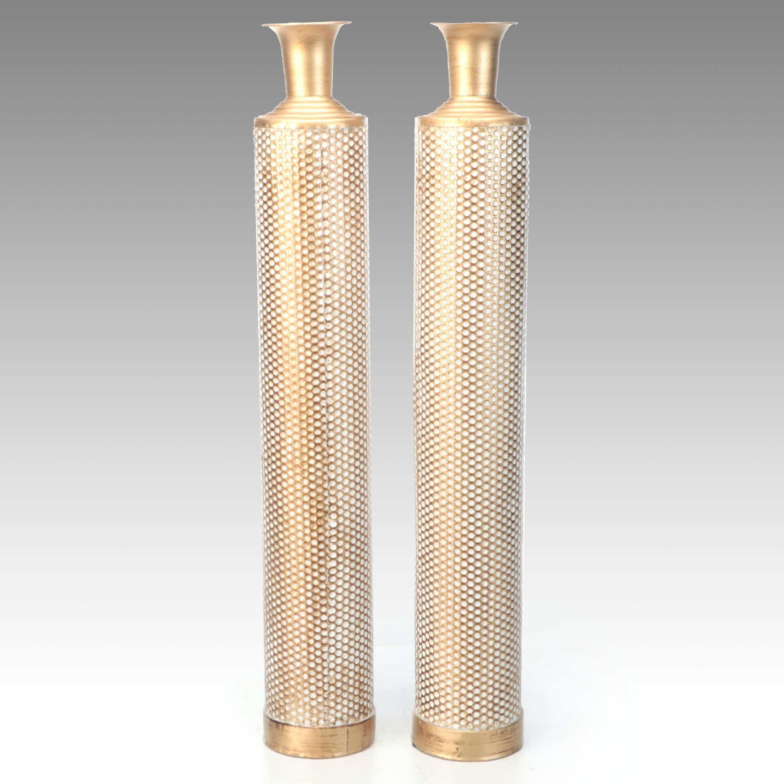 Pair of At Home Distressed Metal Floor Vases