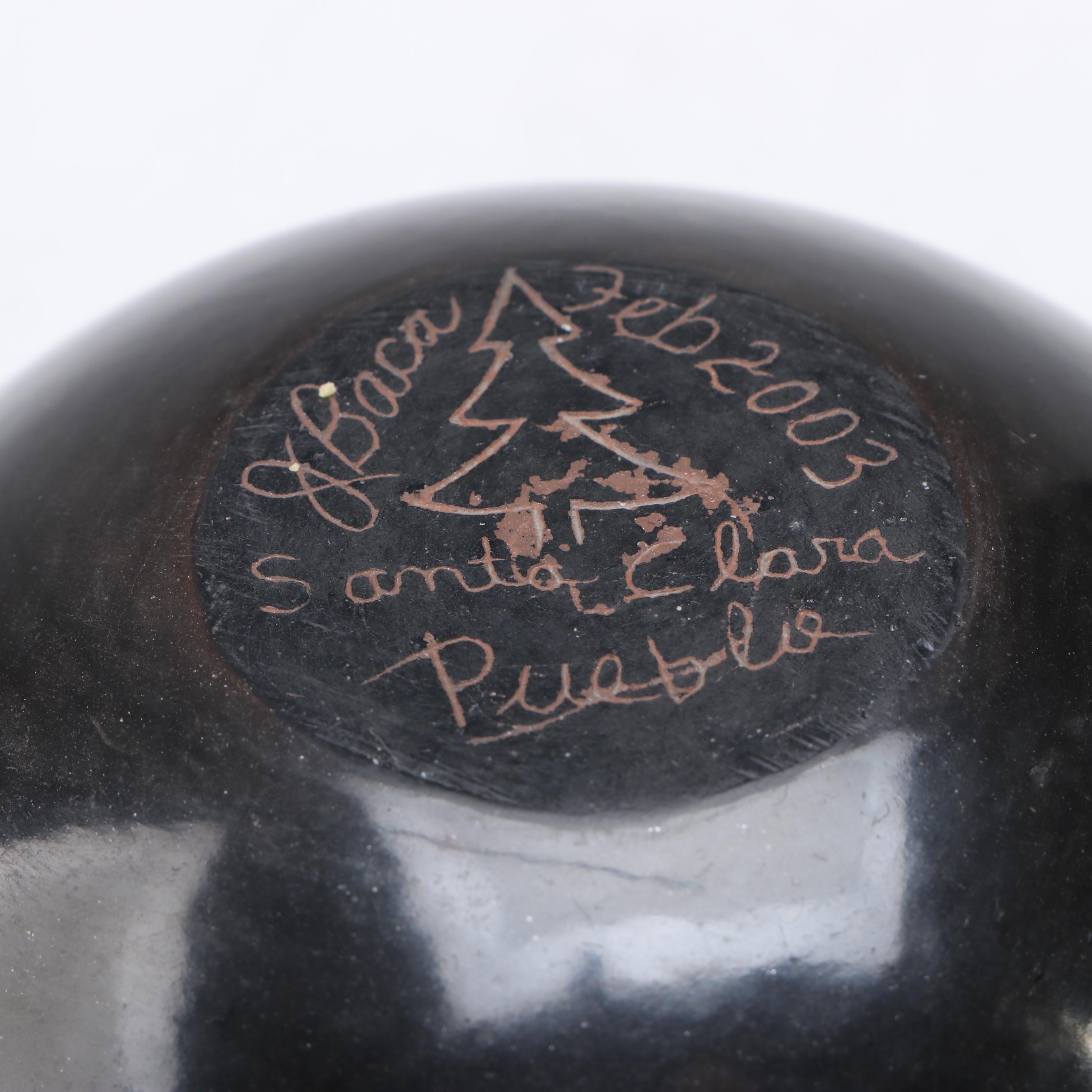 Joe Baca Santa Clara Pueblo Blackware Pottery Pot with Sgraffito