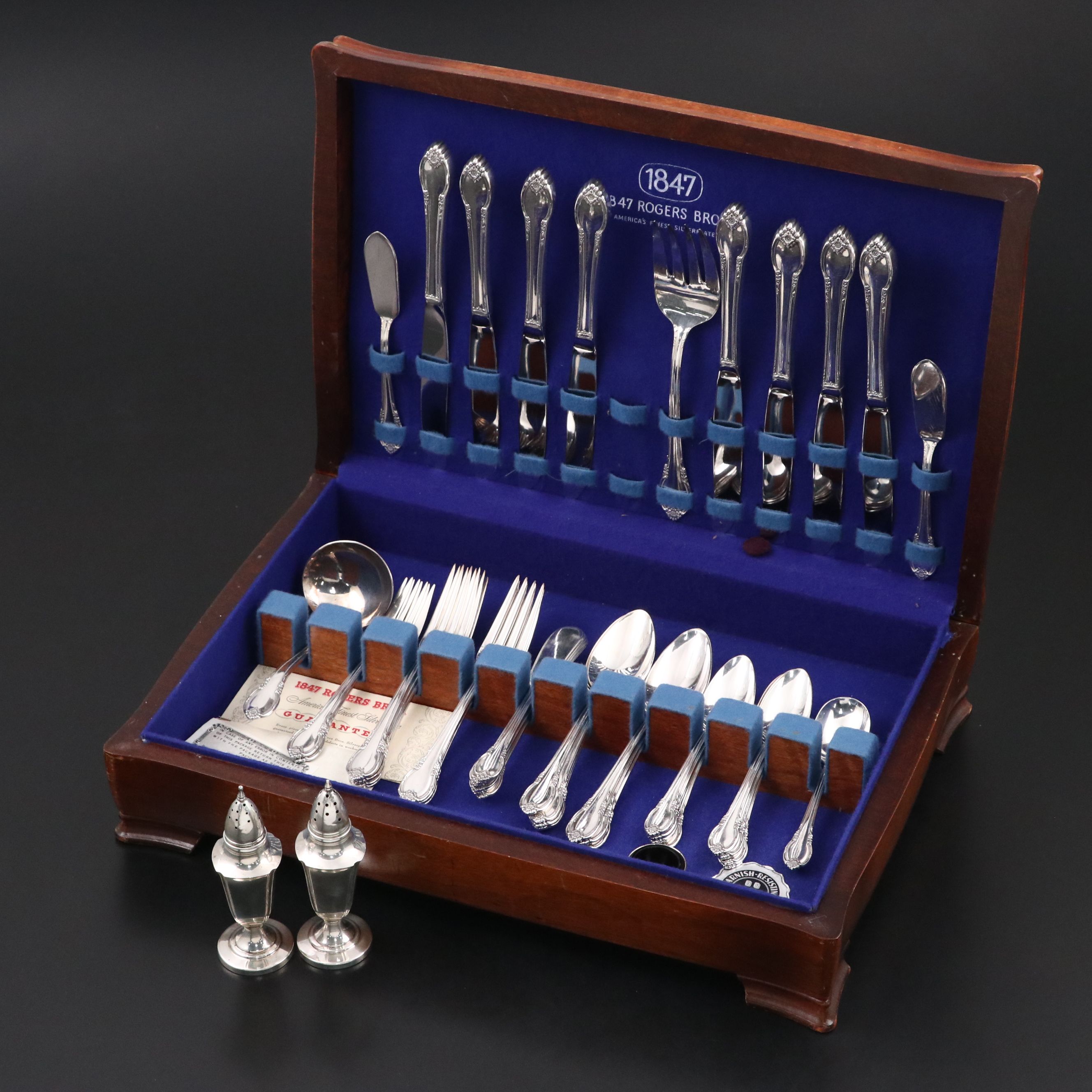 Rogers "Remembrance" Silver Plate Flatware with Sterling Shakers, 20th Century