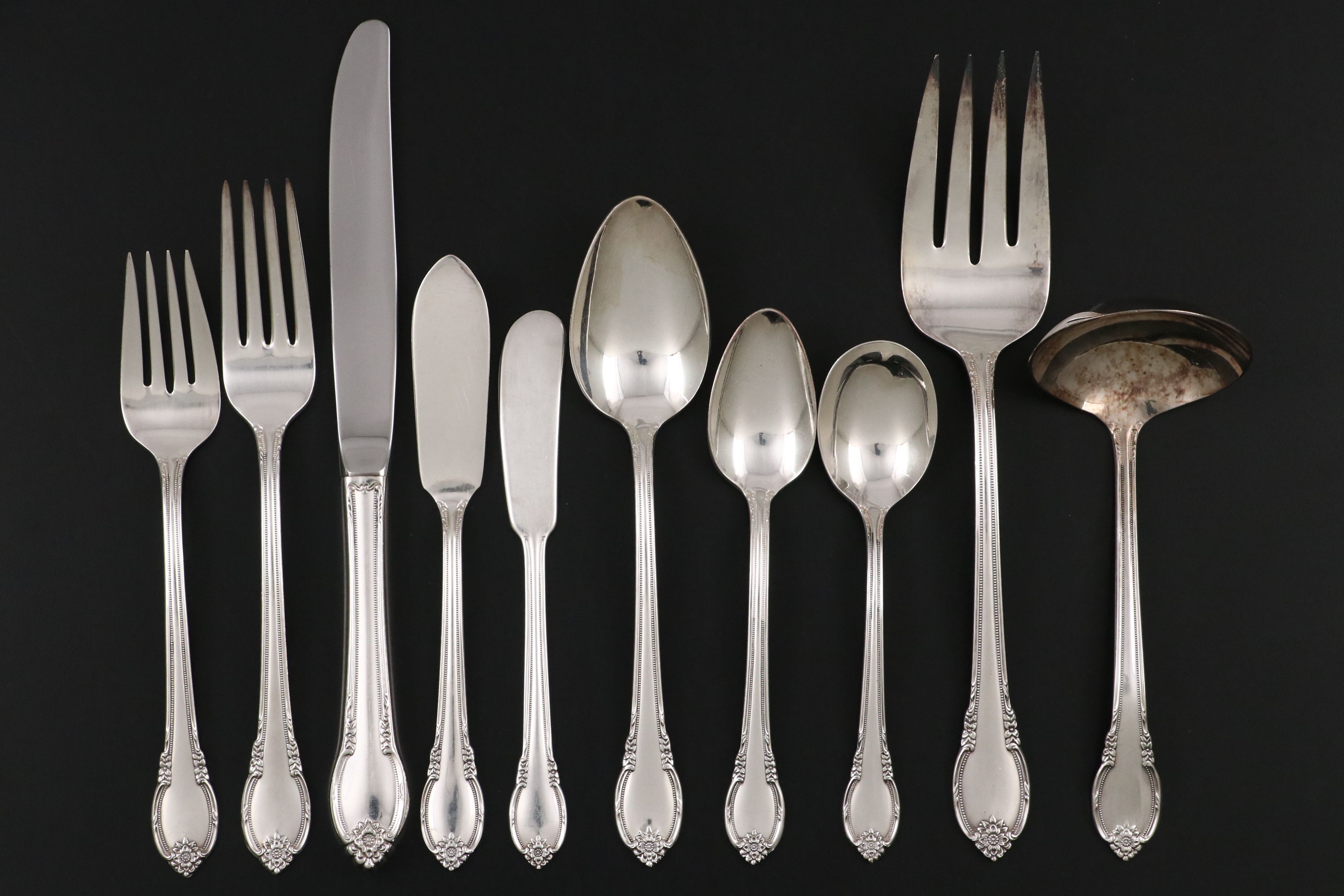 Rogers "Remembrance" Silver Plate Flatware with Sterling Shakers, 20th Century