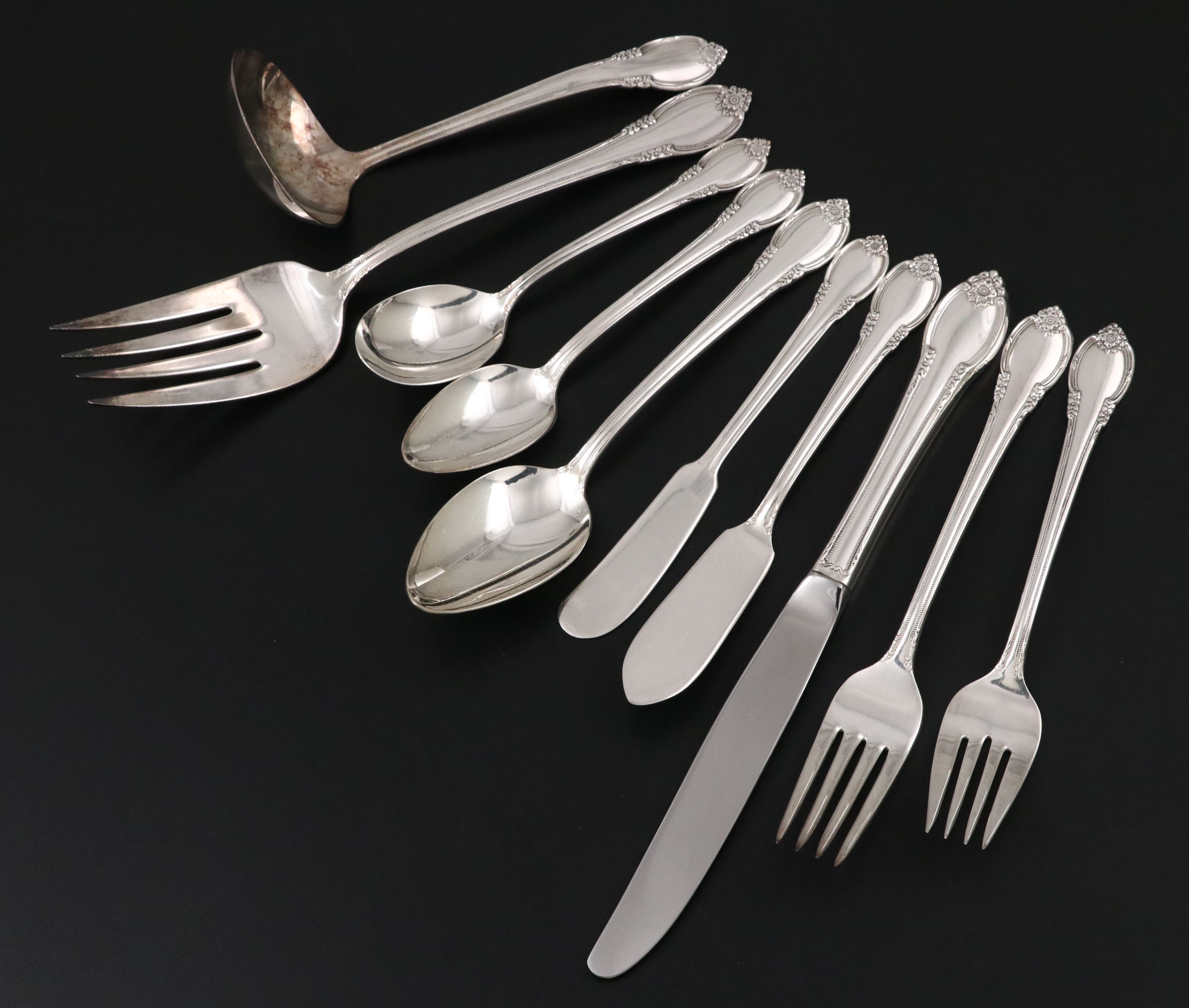 Rogers "Remembrance" Silver Plate Flatware with Sterling Shakers, 20th Century