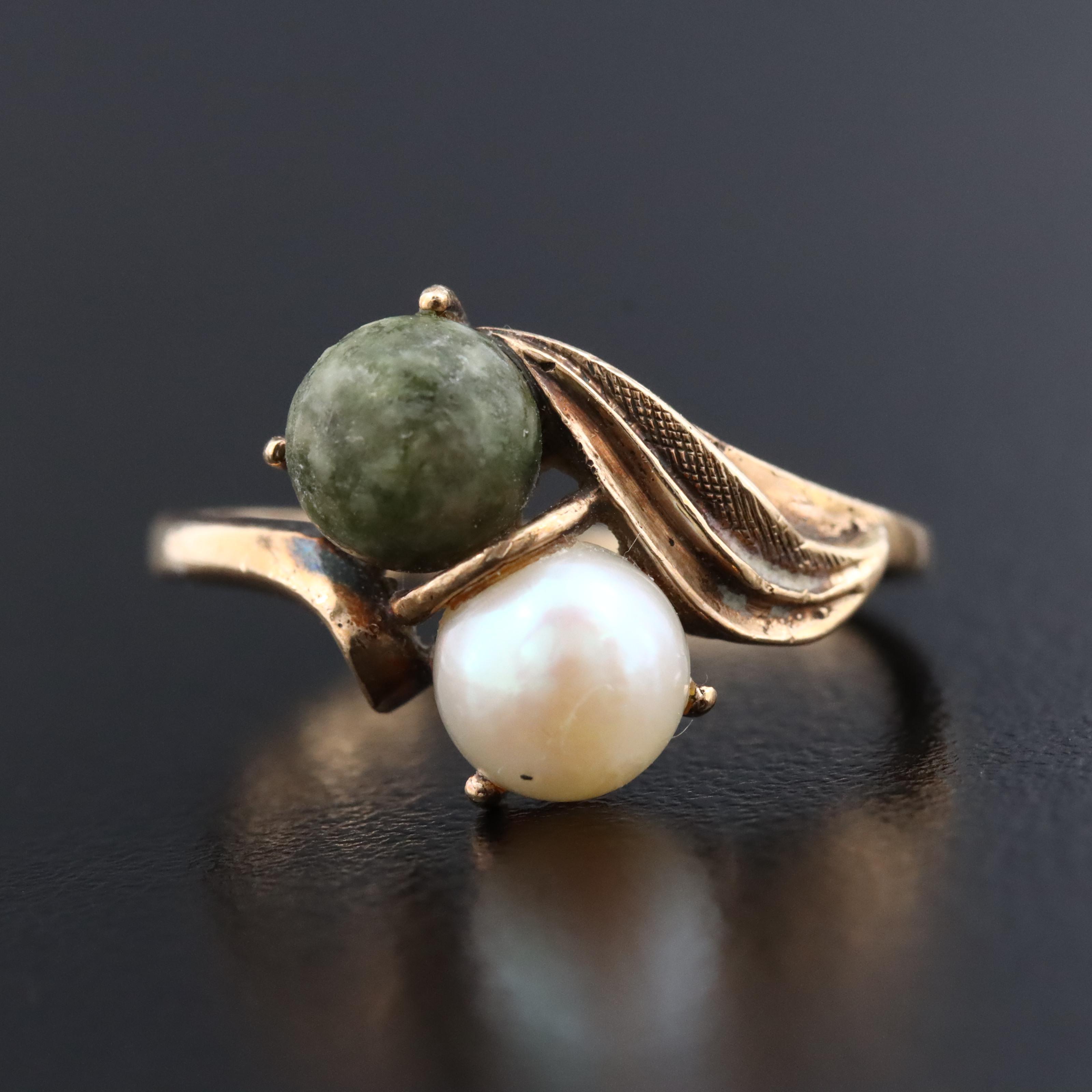 10K Pearl and Serpentine Toi et Moi Ring