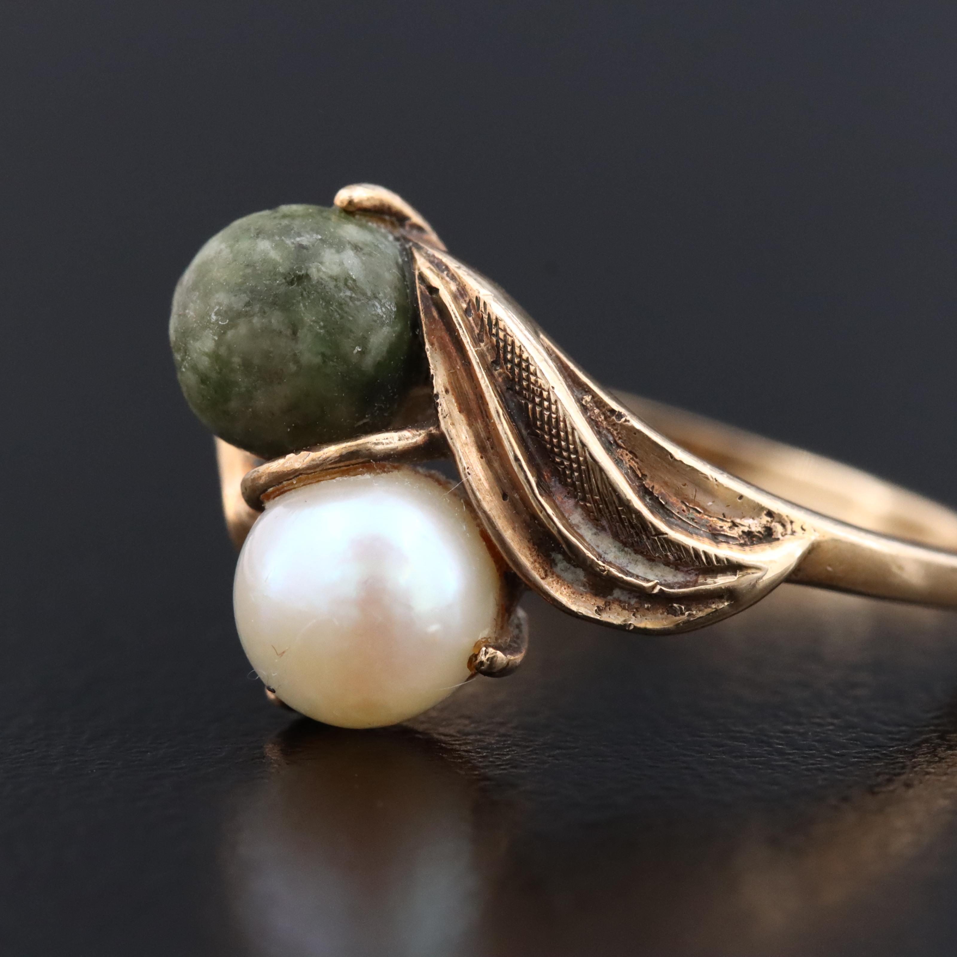 10K Pearl and Serpentine Toi et Moi Ring