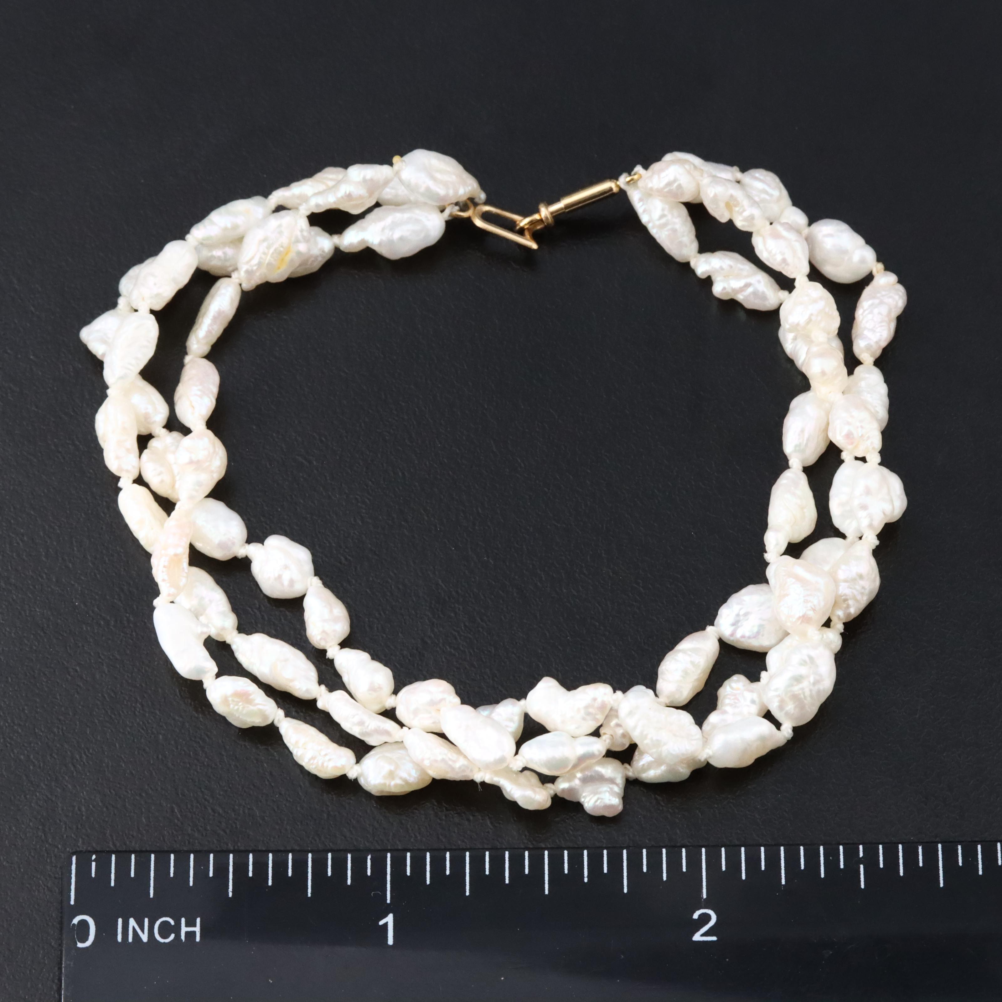 14K Pearl Triple Strand Bracelet