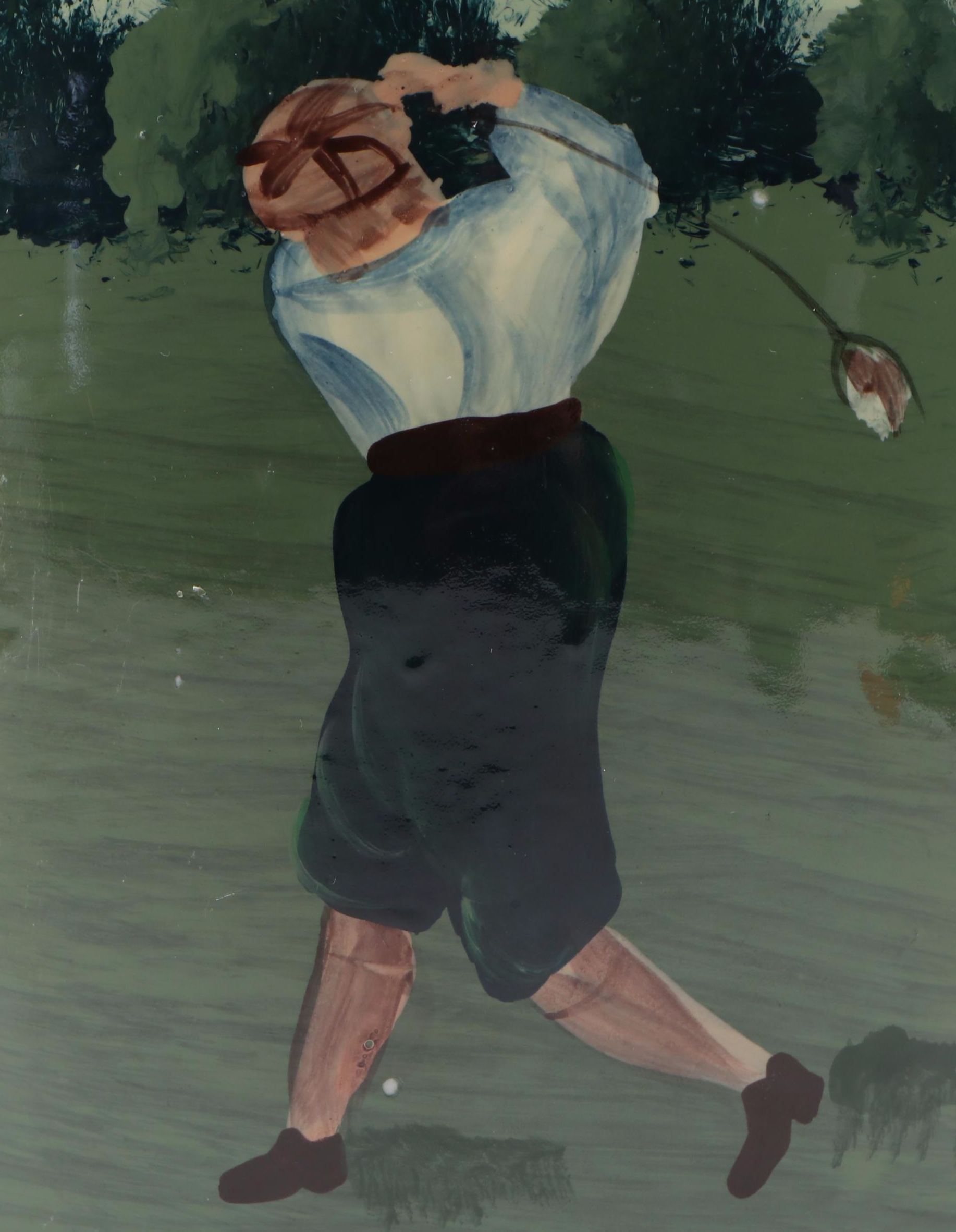 Golf Scene Hand-Painted Ceramic Vase