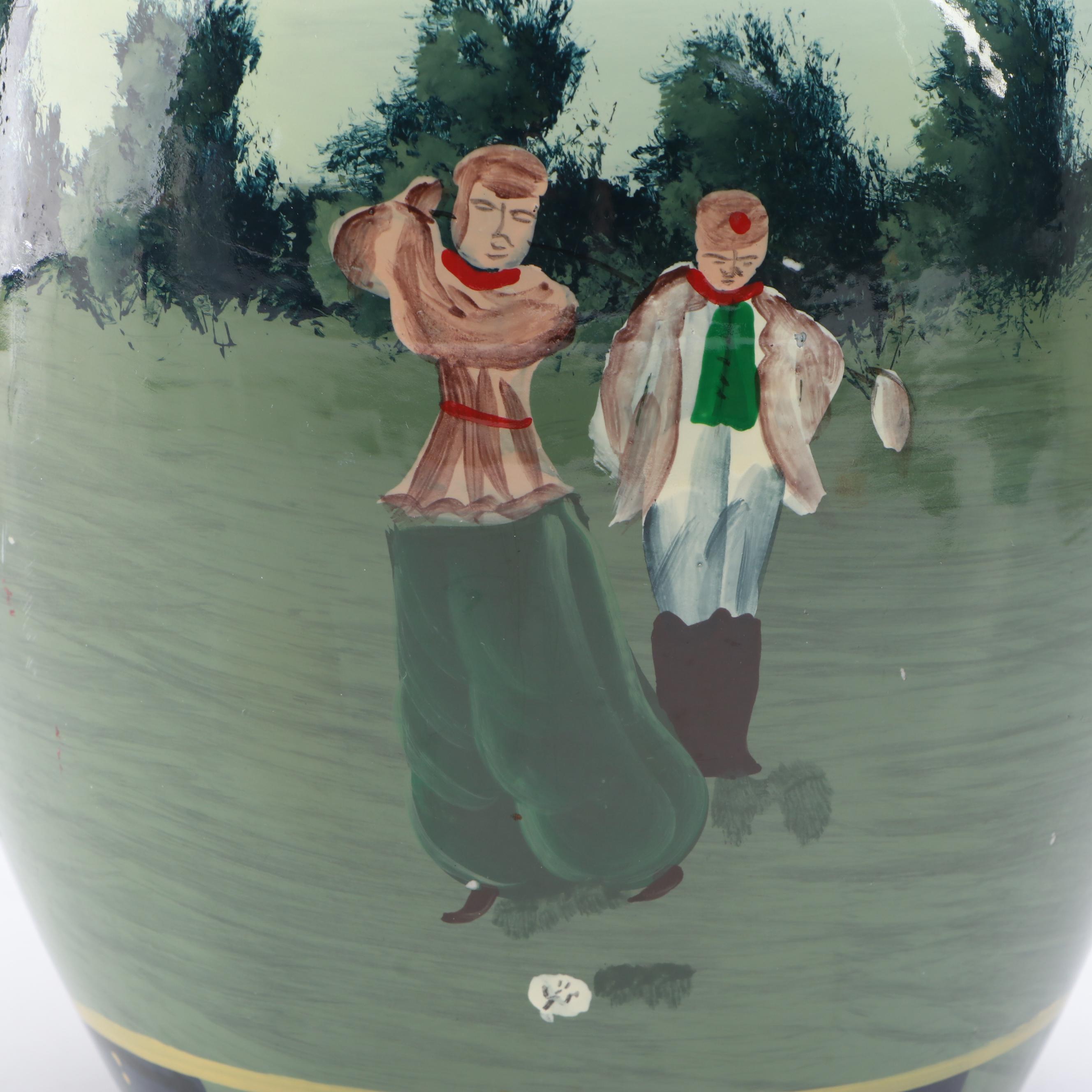 Golf Scene Hand-Painted Ceramic Vase