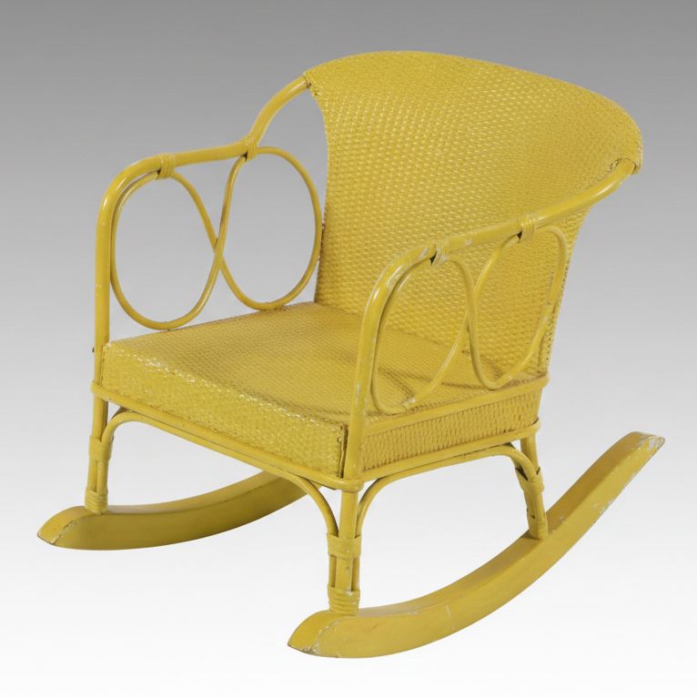 Vintage Yellow Rattan Child's Rocking Chair