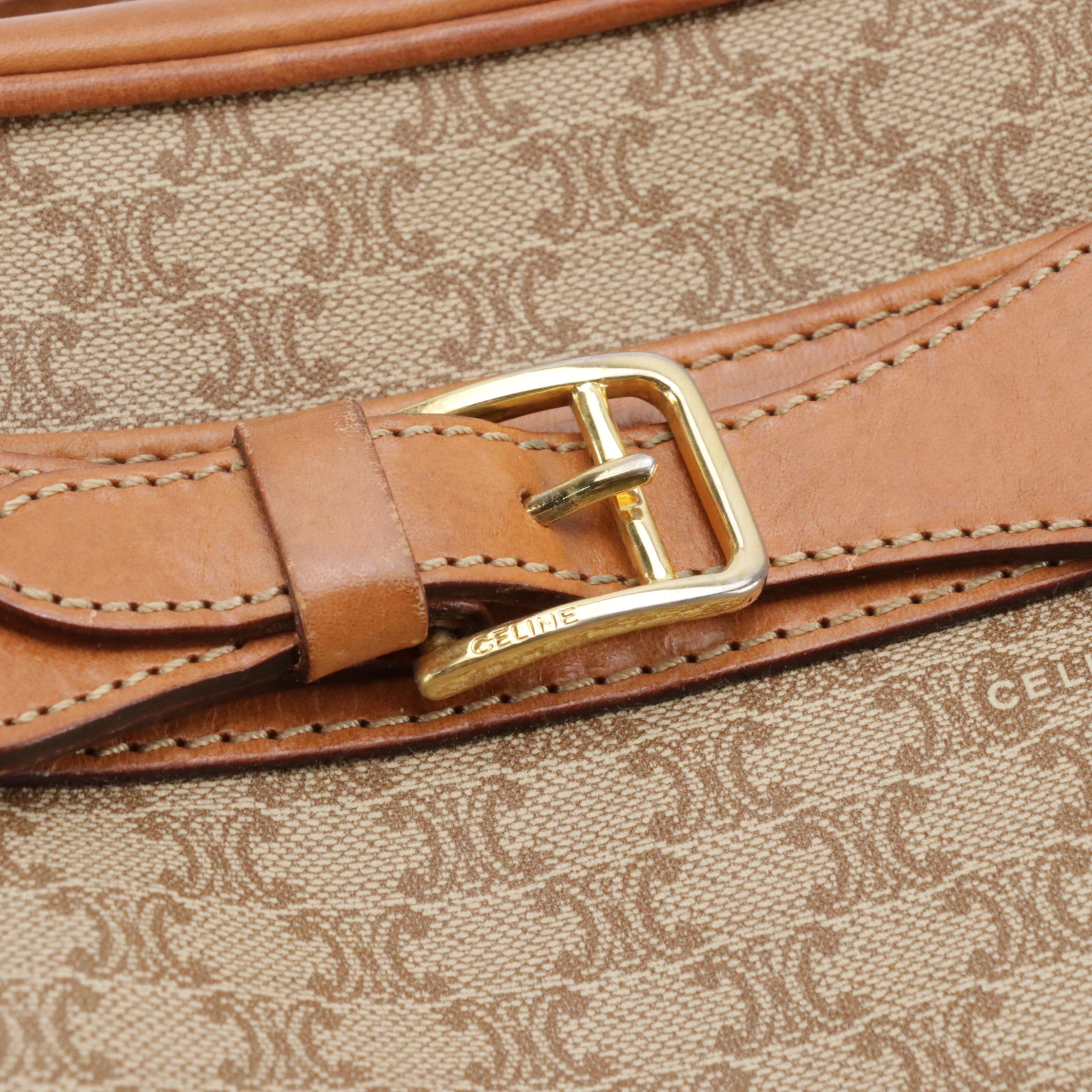 Celine Buckle Front Pocket Crossbody Bag in Beige Macadam Canvas and Leather