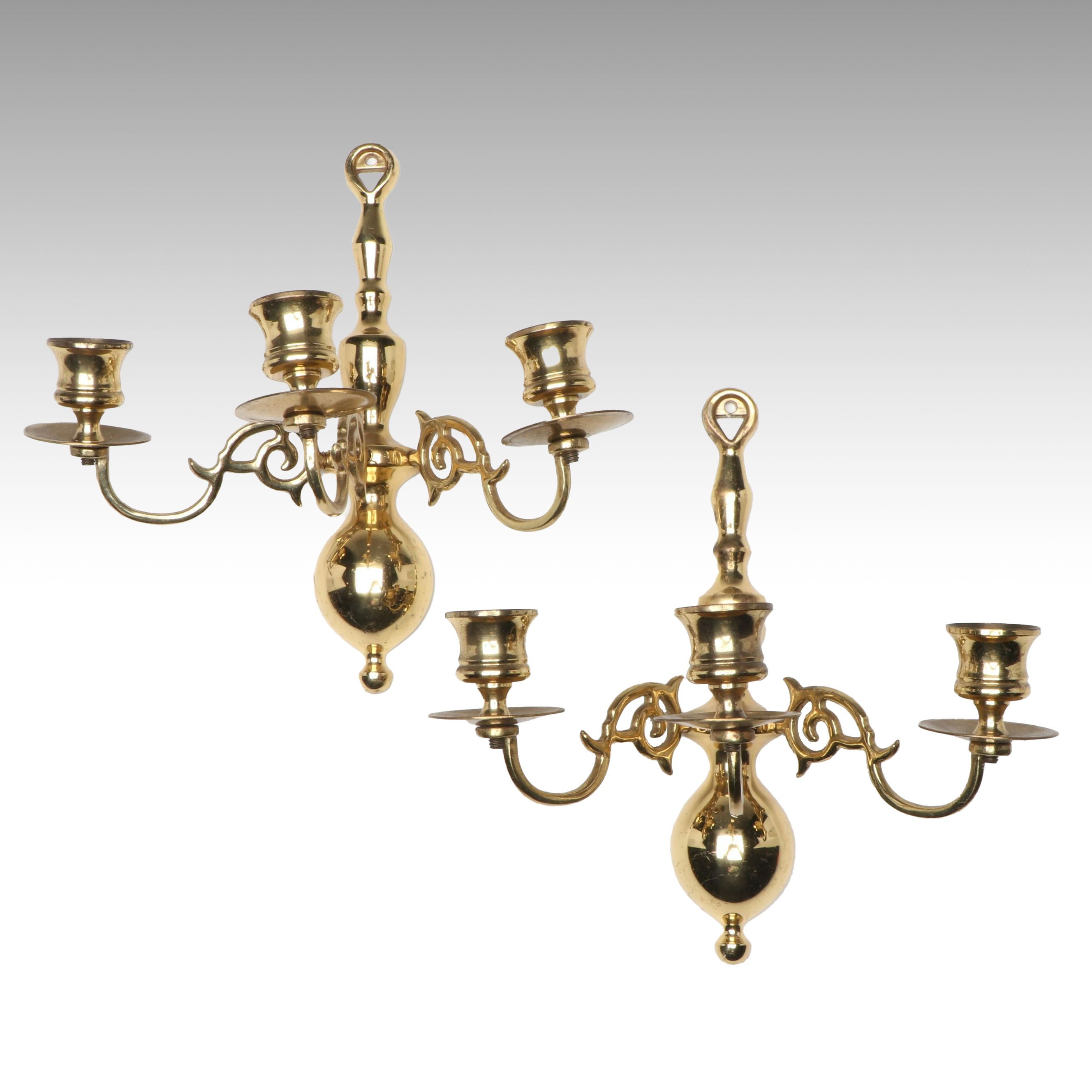 Brass Finish Three-Arm Candle Holder Wall Sconces