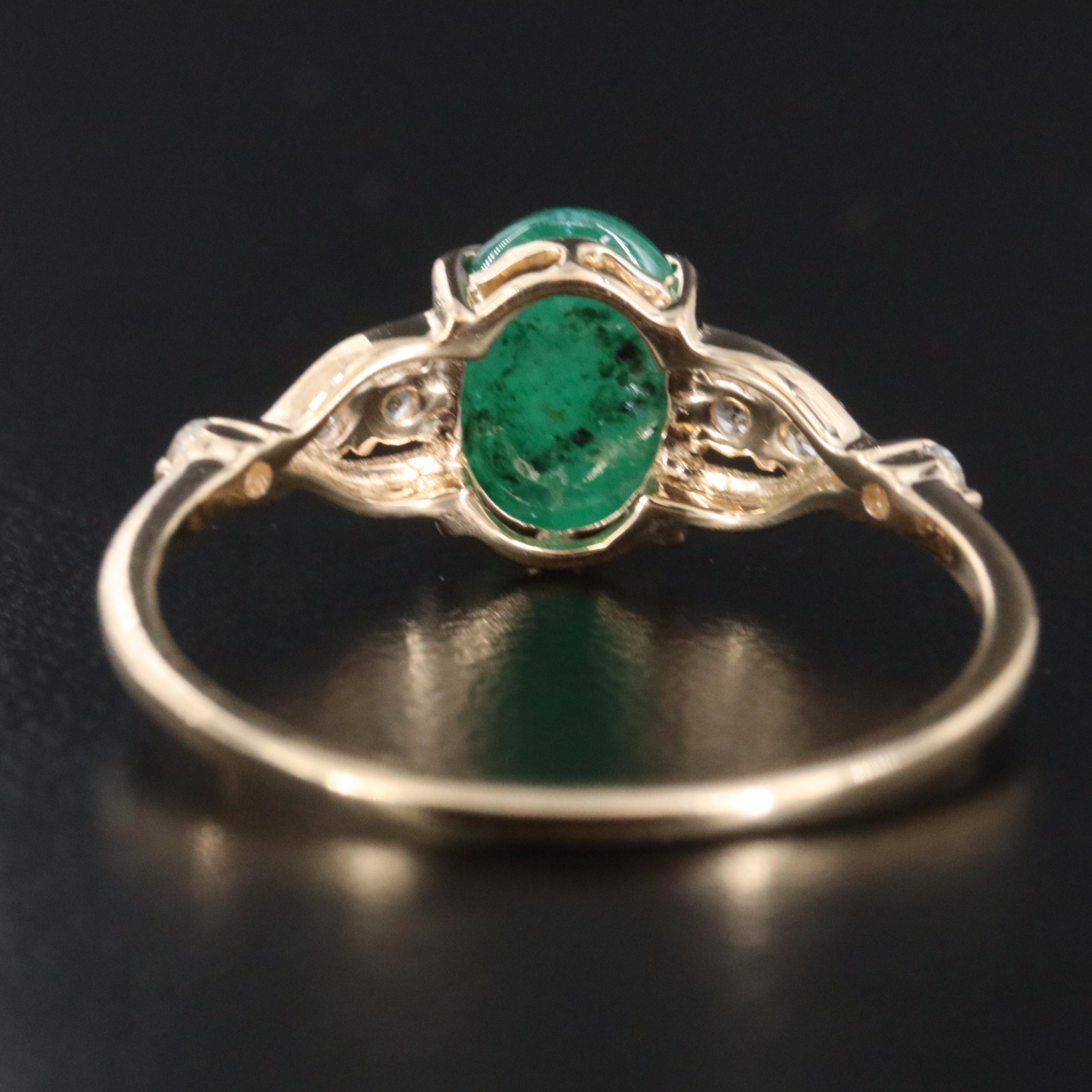 14K Carved Emerald and White Sapphire Ring