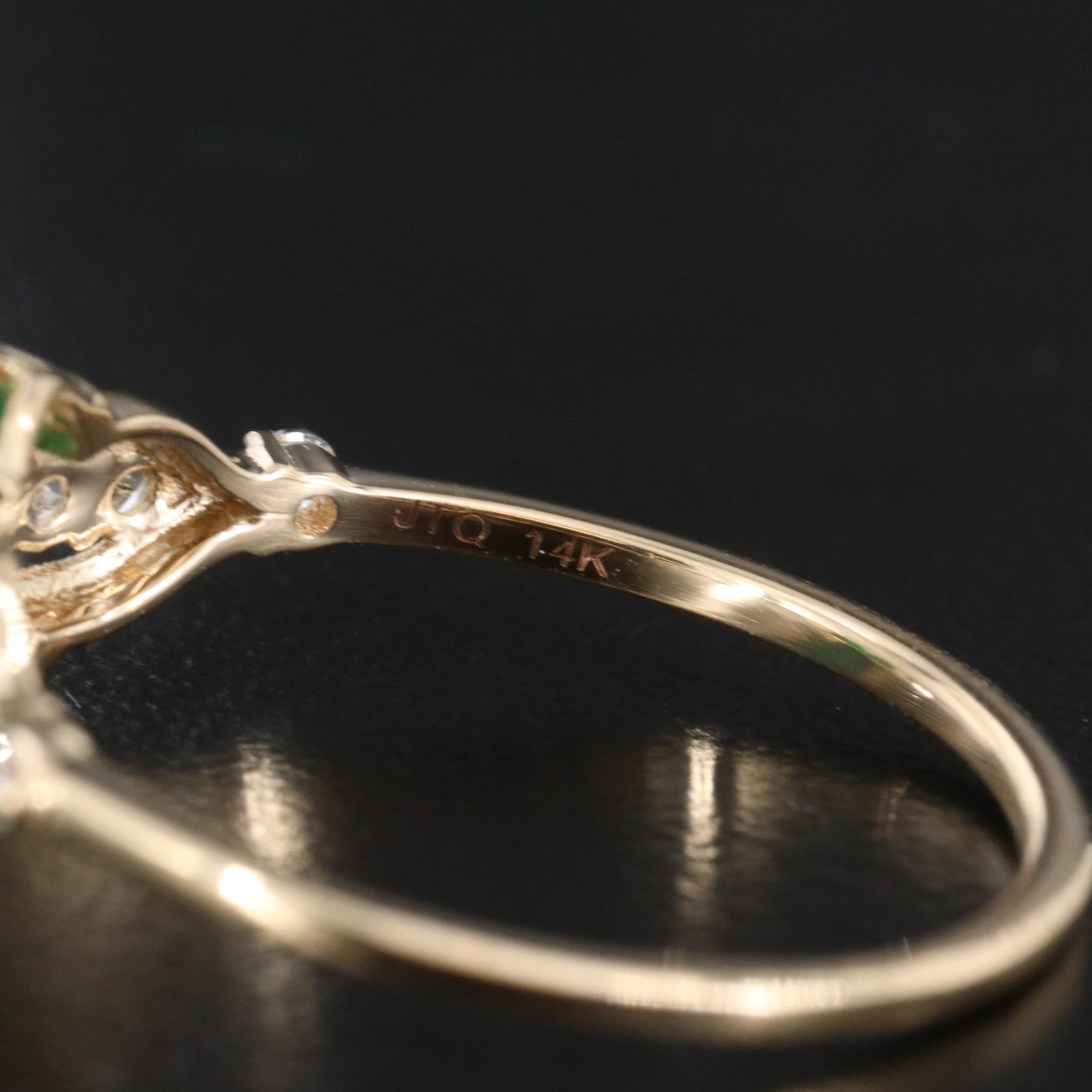 14K Carved Emerald and White Sapphire Ring