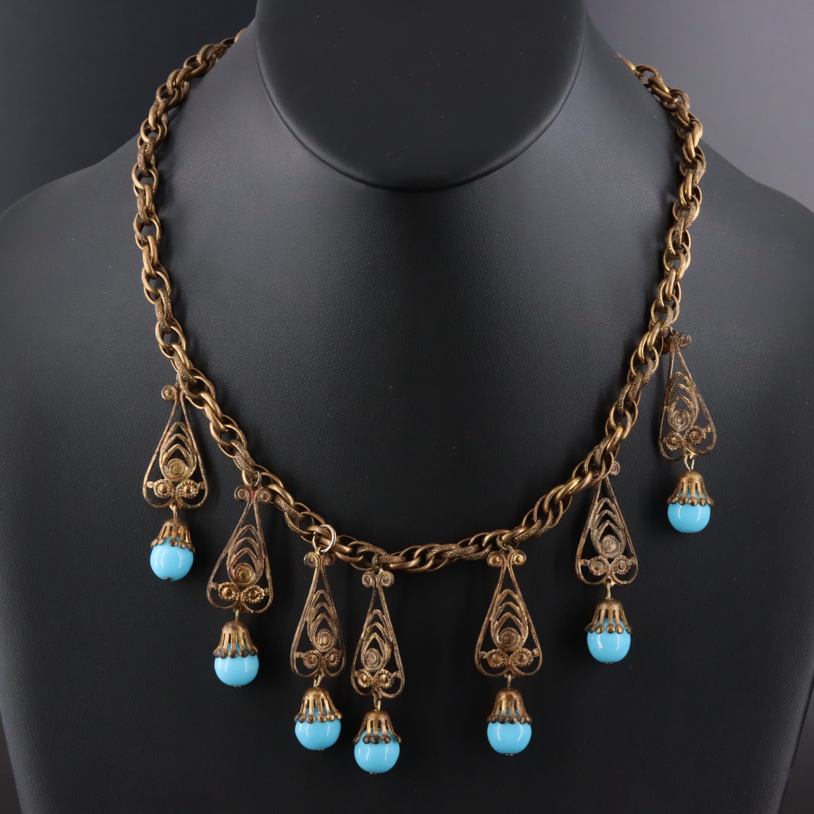 1940s Faux Turquoise Fringe Necklace