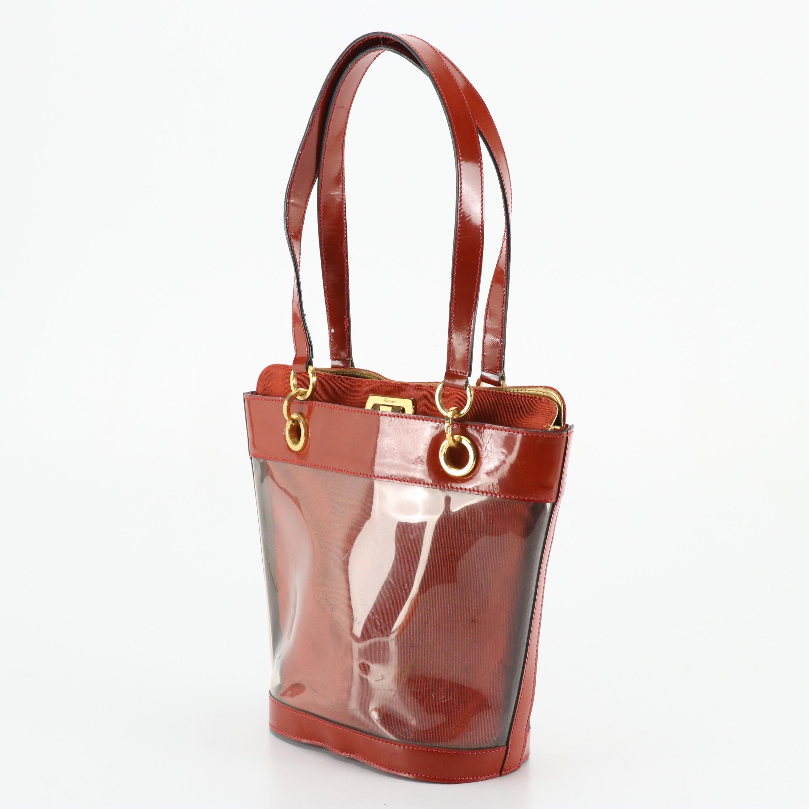 Salvatore Ferragamo 2-in-1 Vinyl Tote and Gancini Clutch Insert