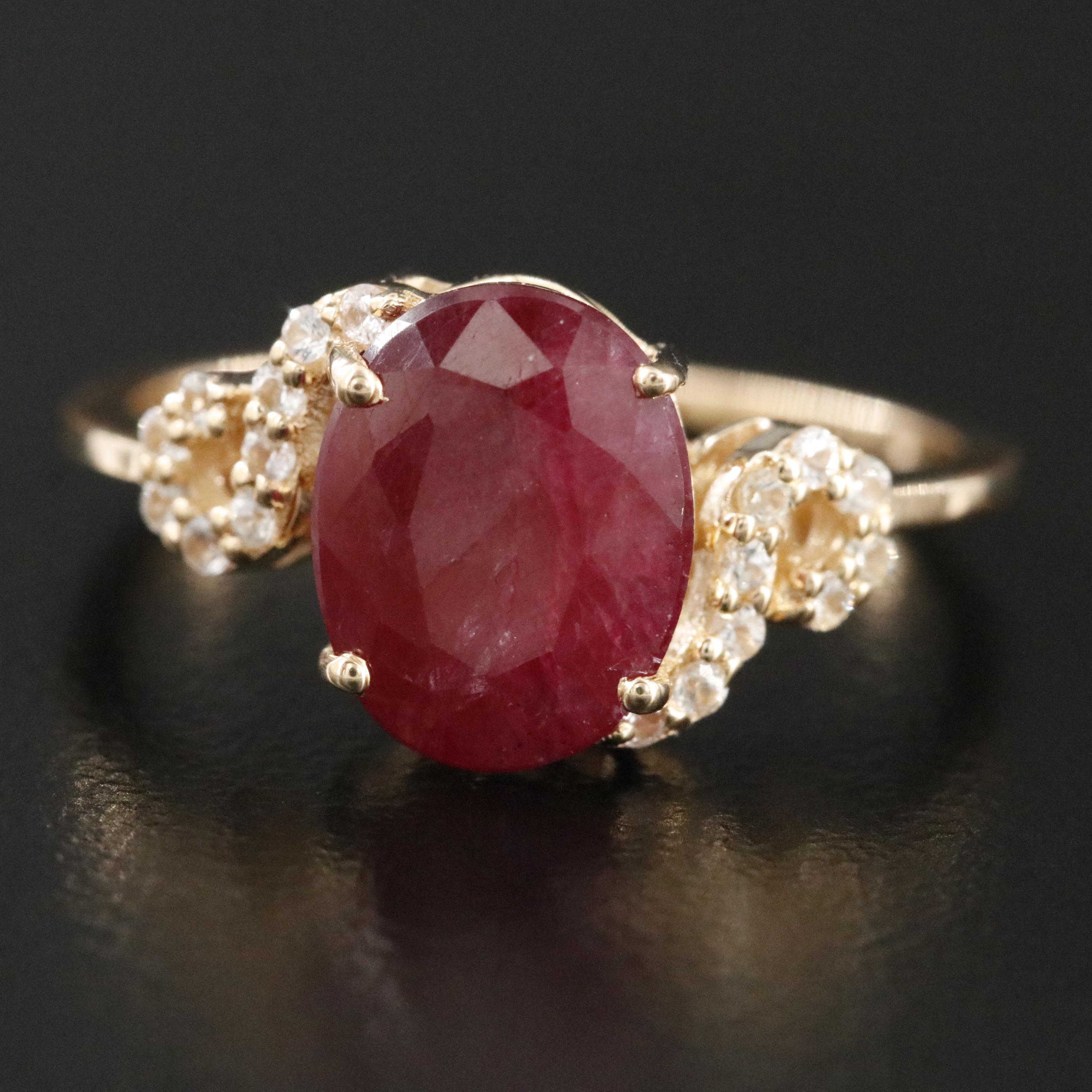 14K Filled Corundum and White Sapphire Ring