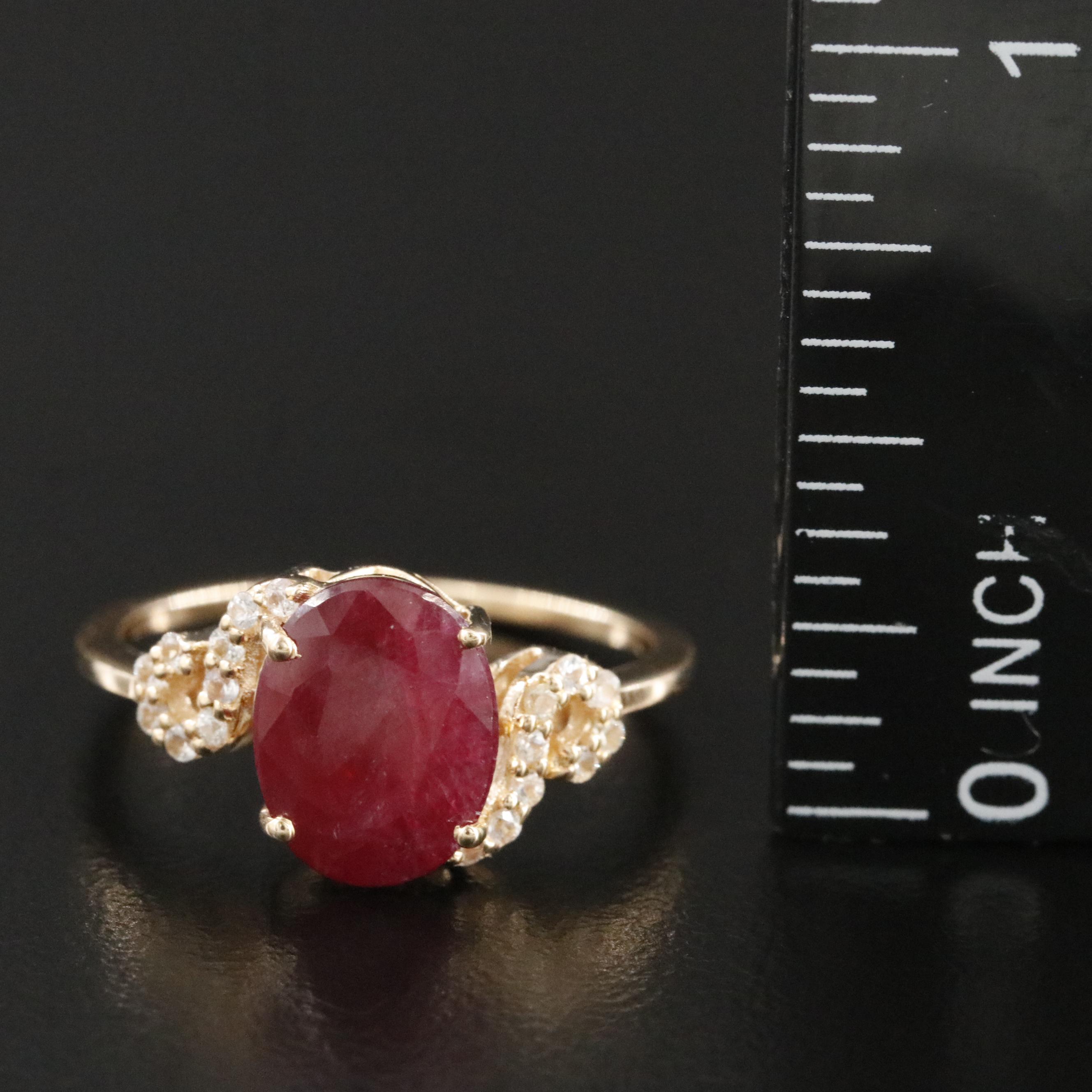 14K Filled Corundum and White Sapphire Ring