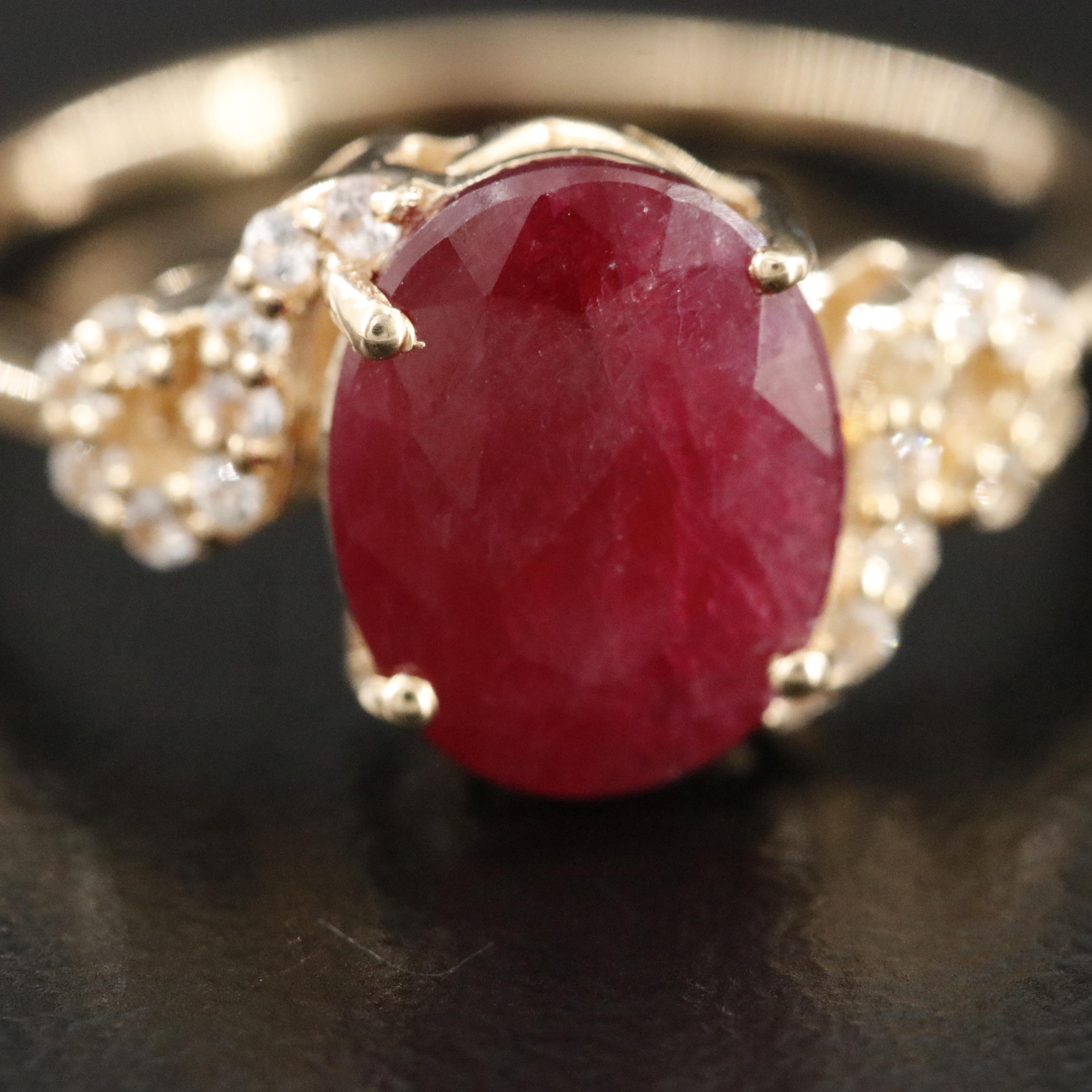 14K Filled Corundum and White Sapphire Ring