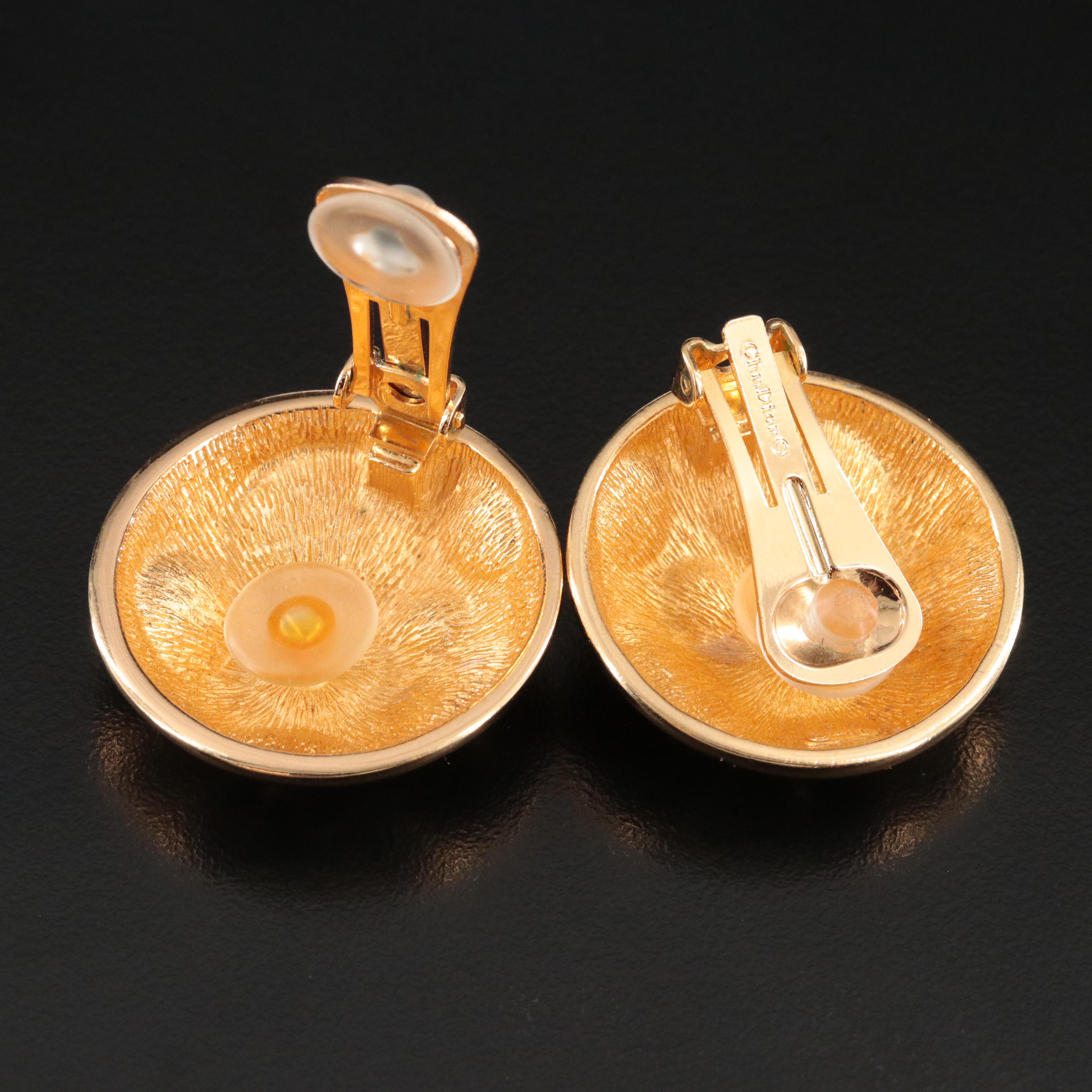 Christian Dior Round Polka Dot Clip Earrings