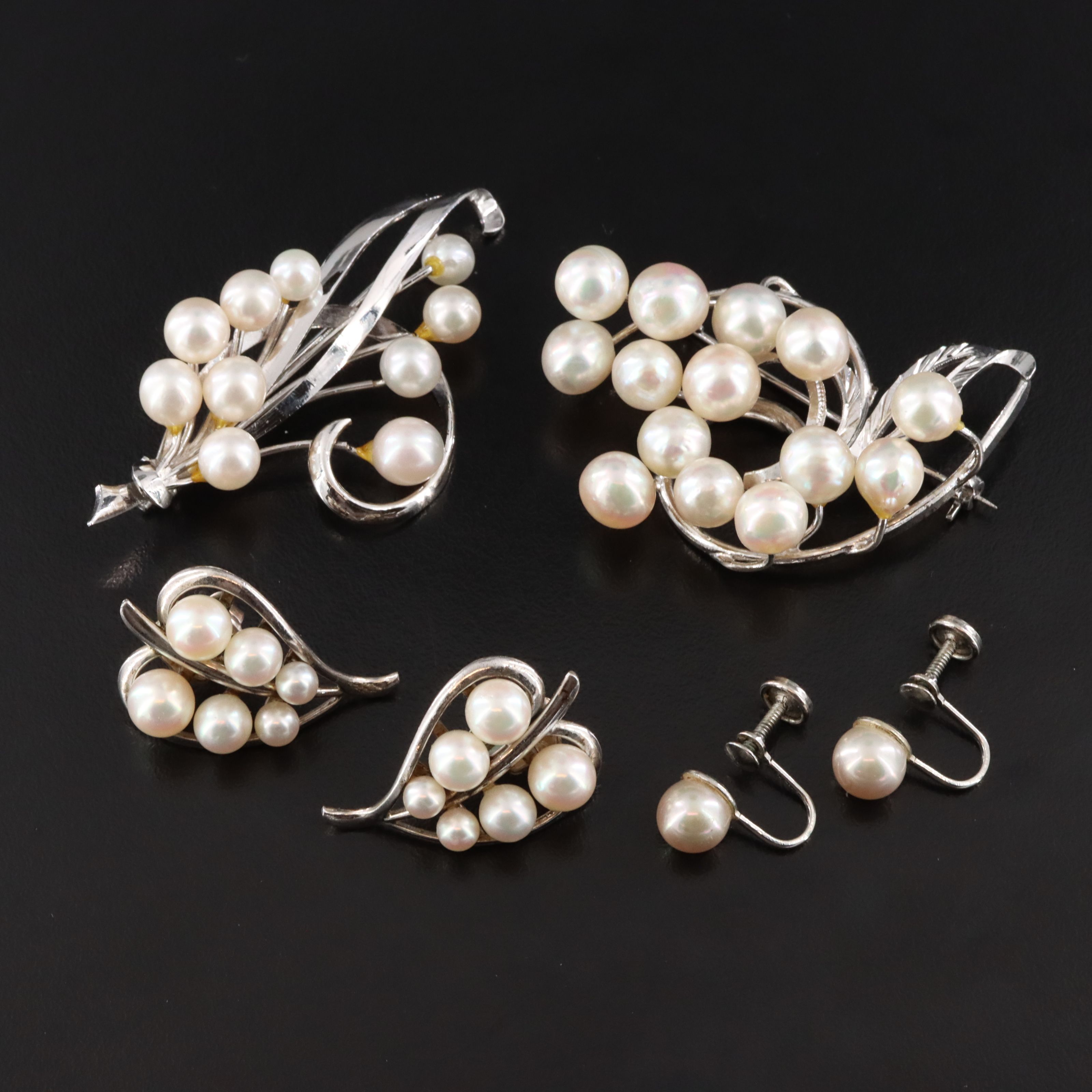 Pearl Brooches with Sterling Earrings