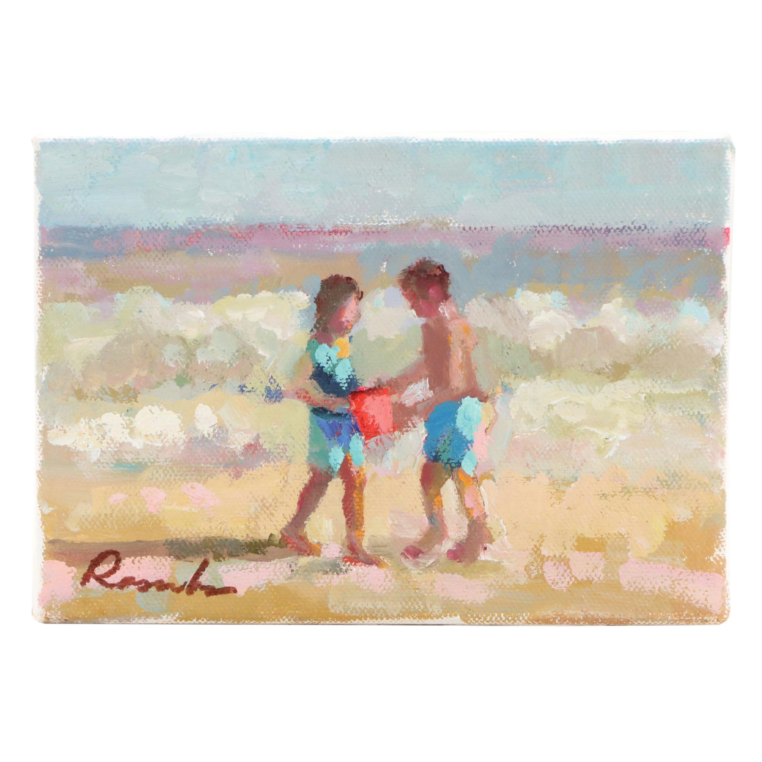 Sally Rosenbaum Oil Painting of Impressionistic Beach Scene, 21st Century