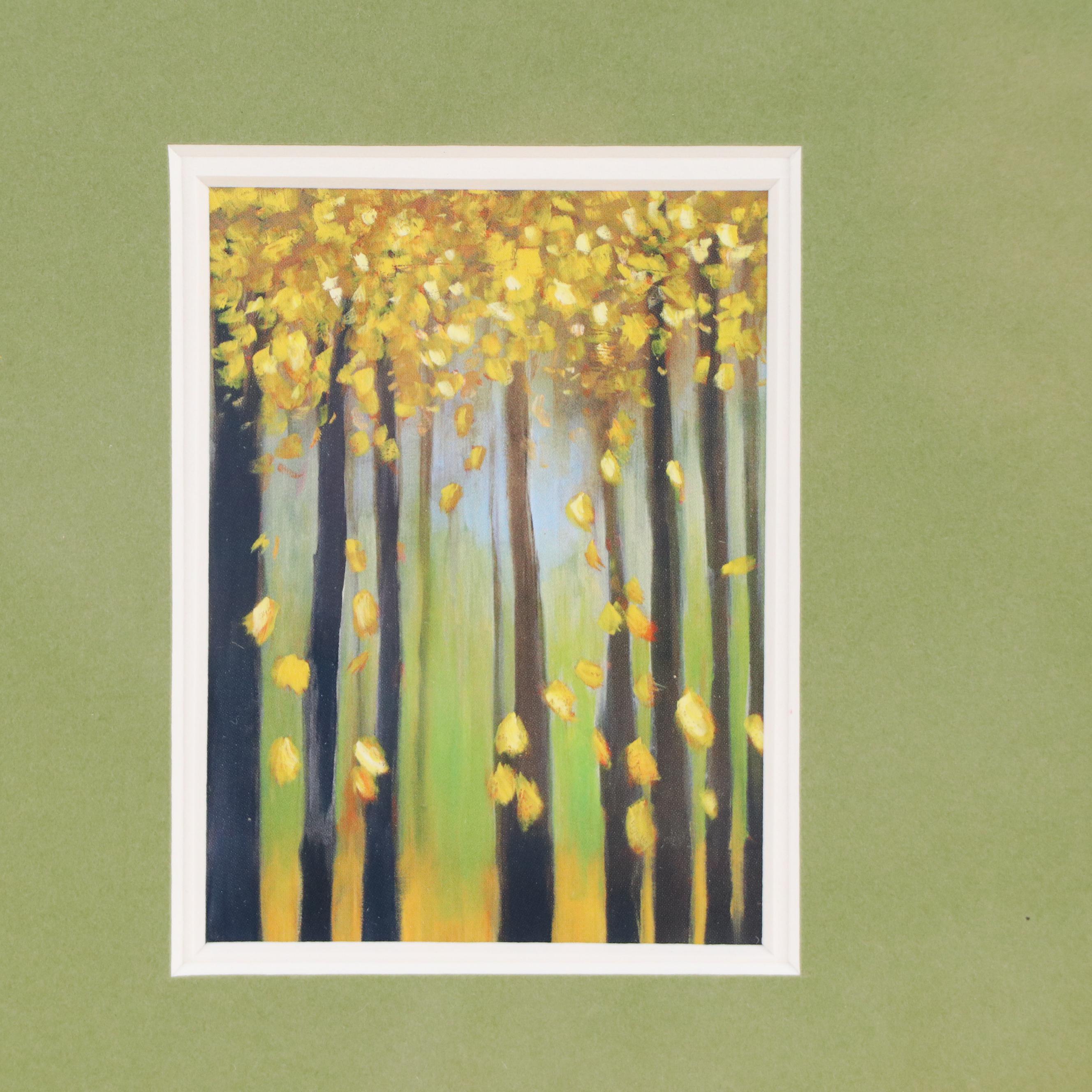 Framed Offset Lithographs of Forest Art, Late 20th Century