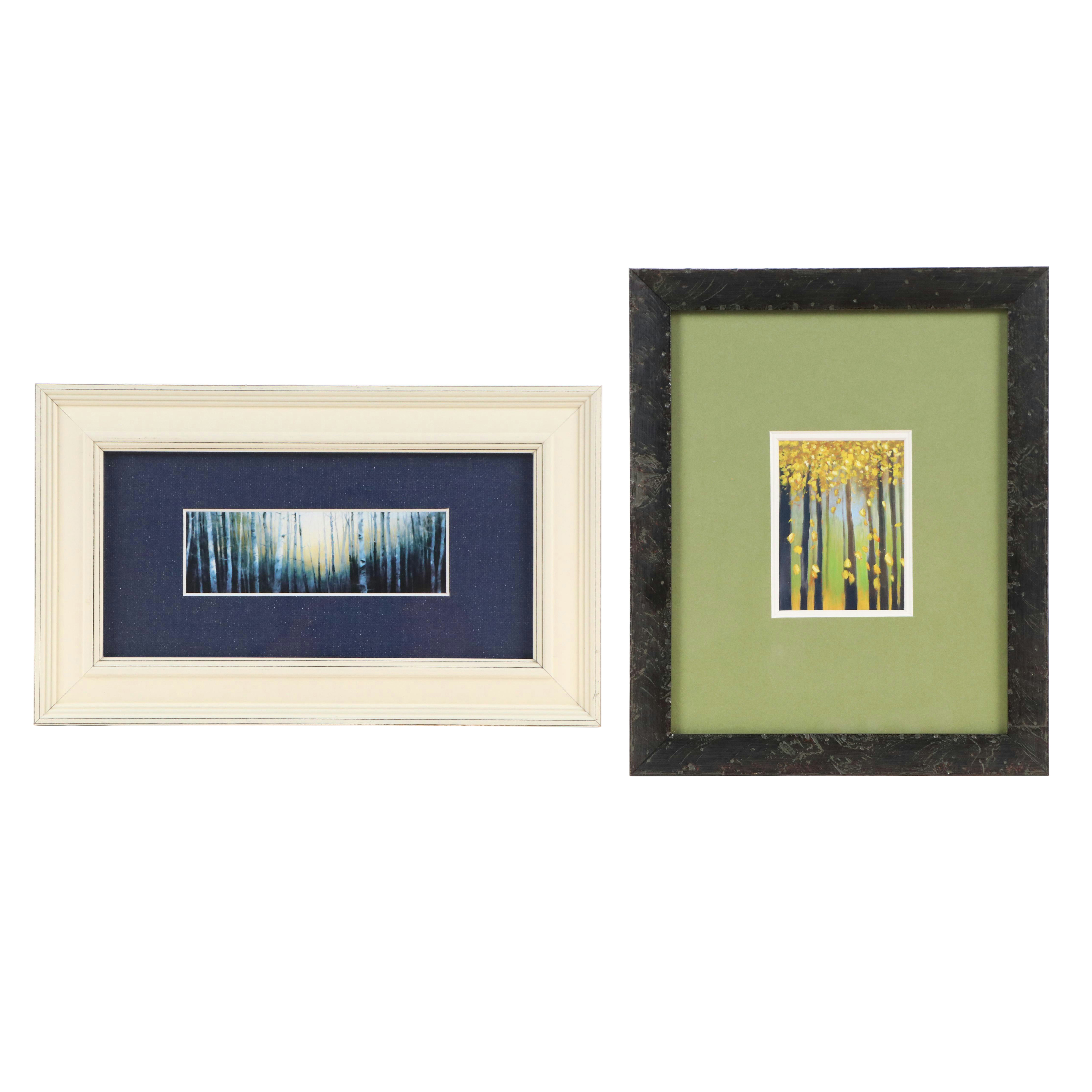Framed Offset Lithographs of Forest Art, Late 20th Century