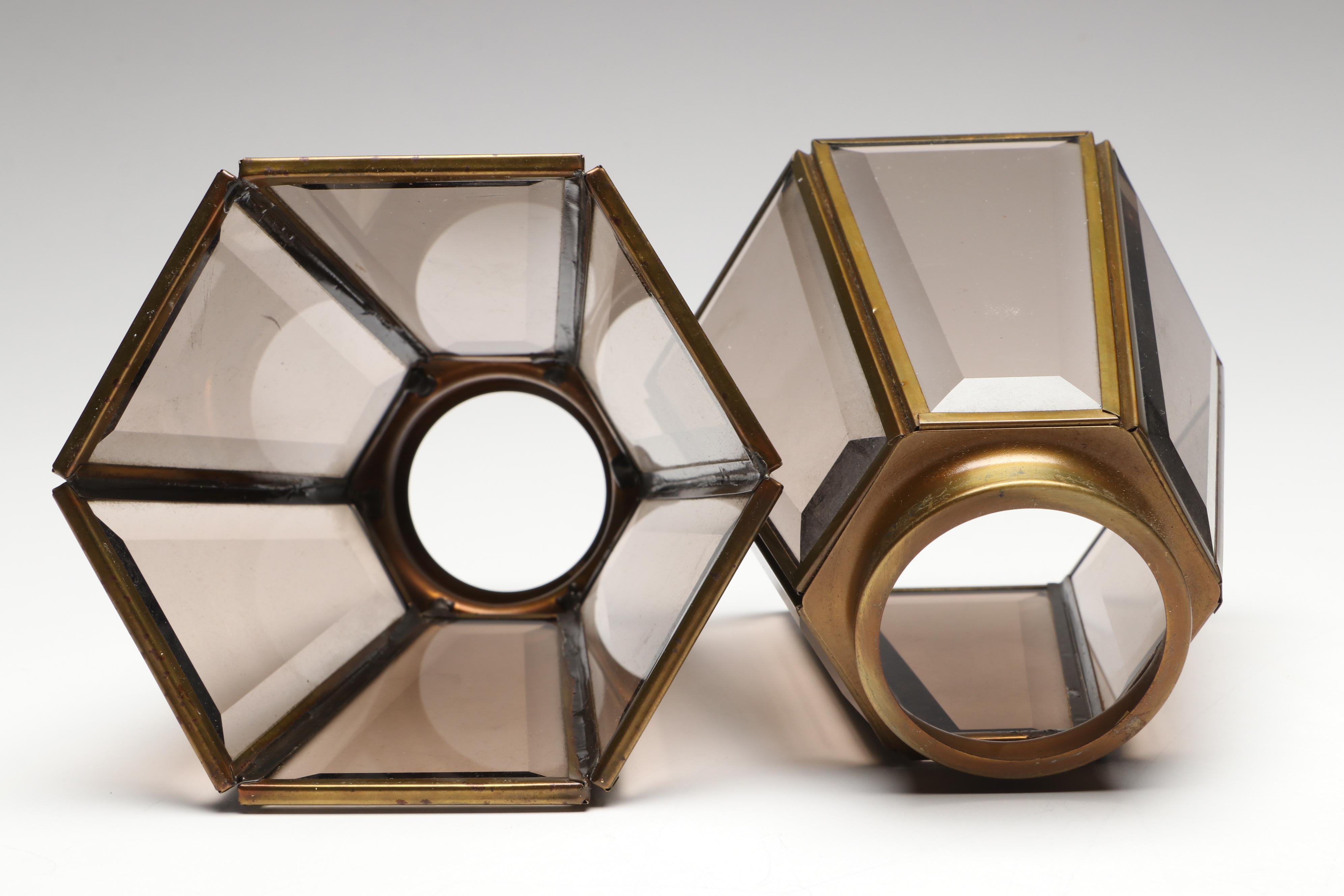 Brass Finish Other Paneled Antique Style Glass Light Shades