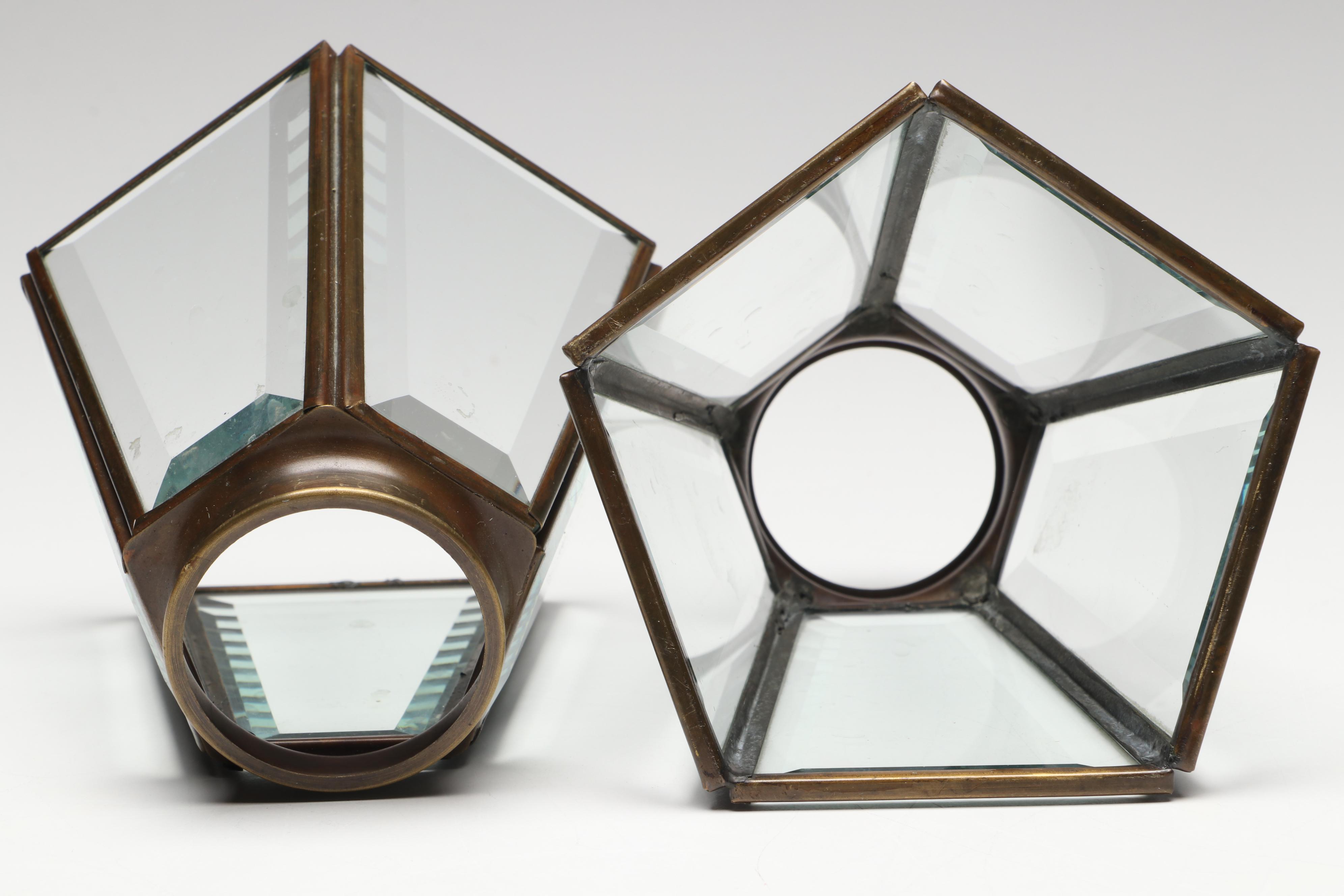 Brass Finish Other Paneled Antique Style Glass Light Shades