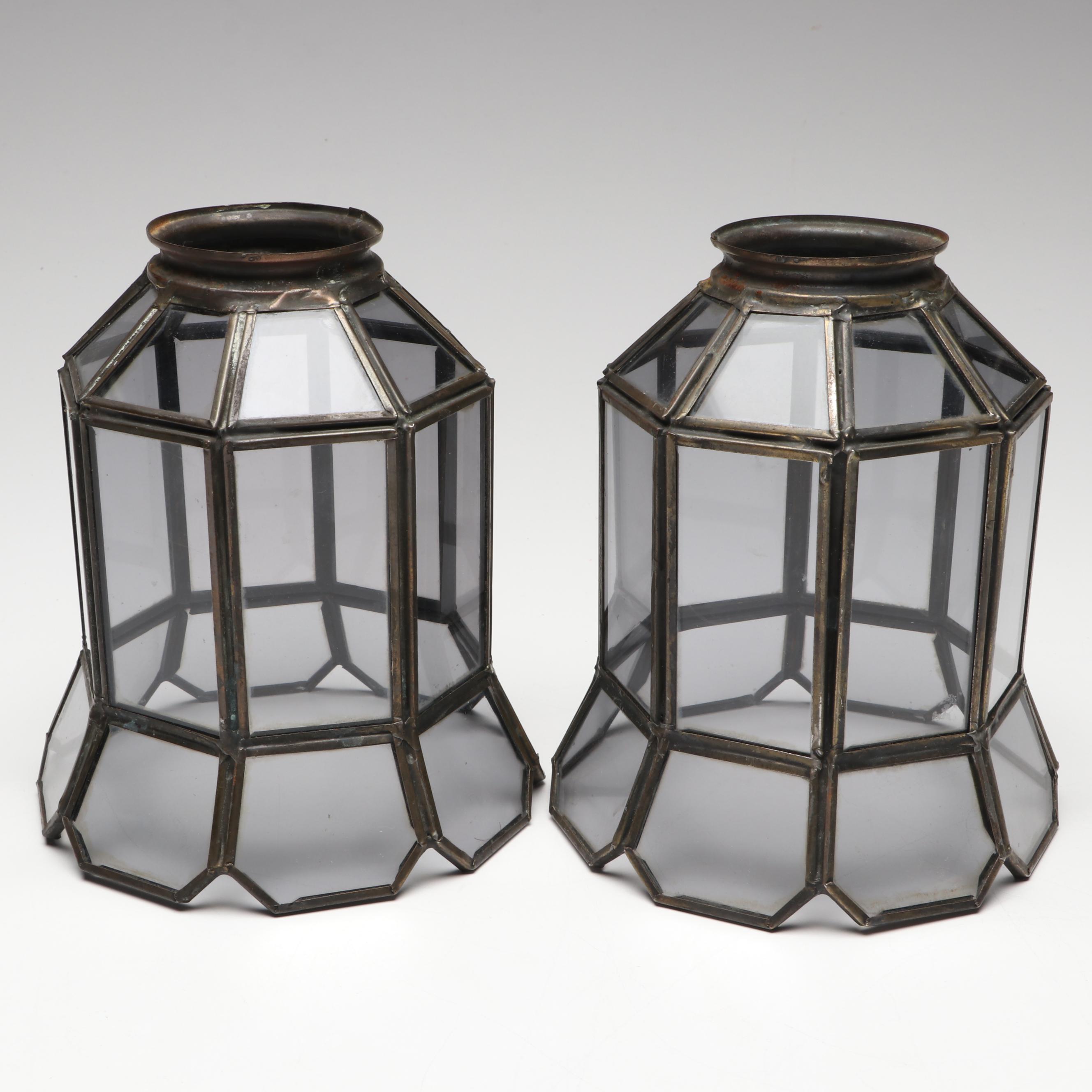 Brass Finish Other Paneled Antique Style Glass Light Shades