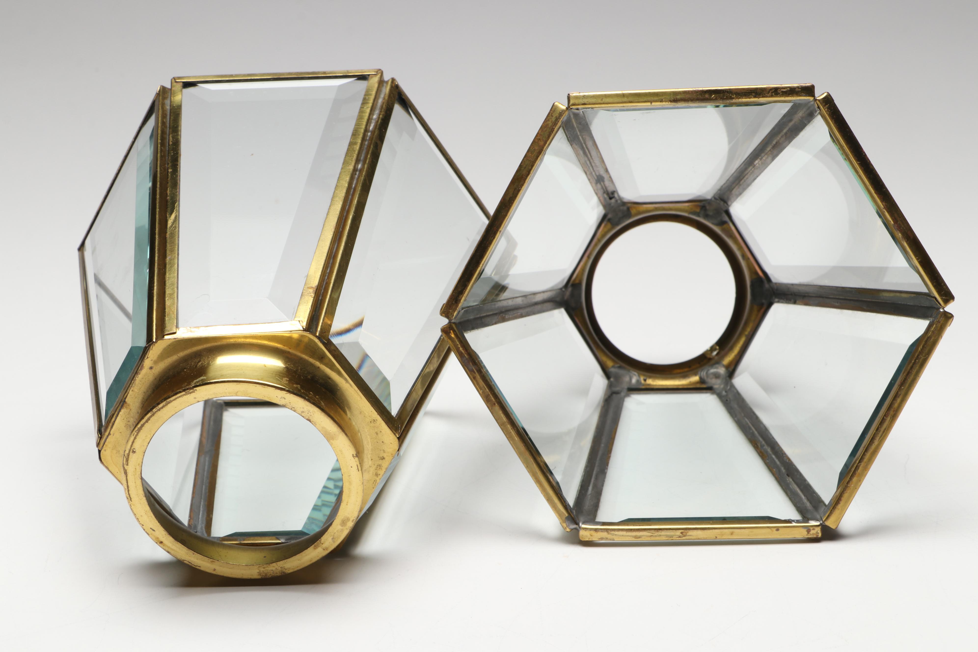 Brass Finish Other Paneled Antique Style Glass Light Shades