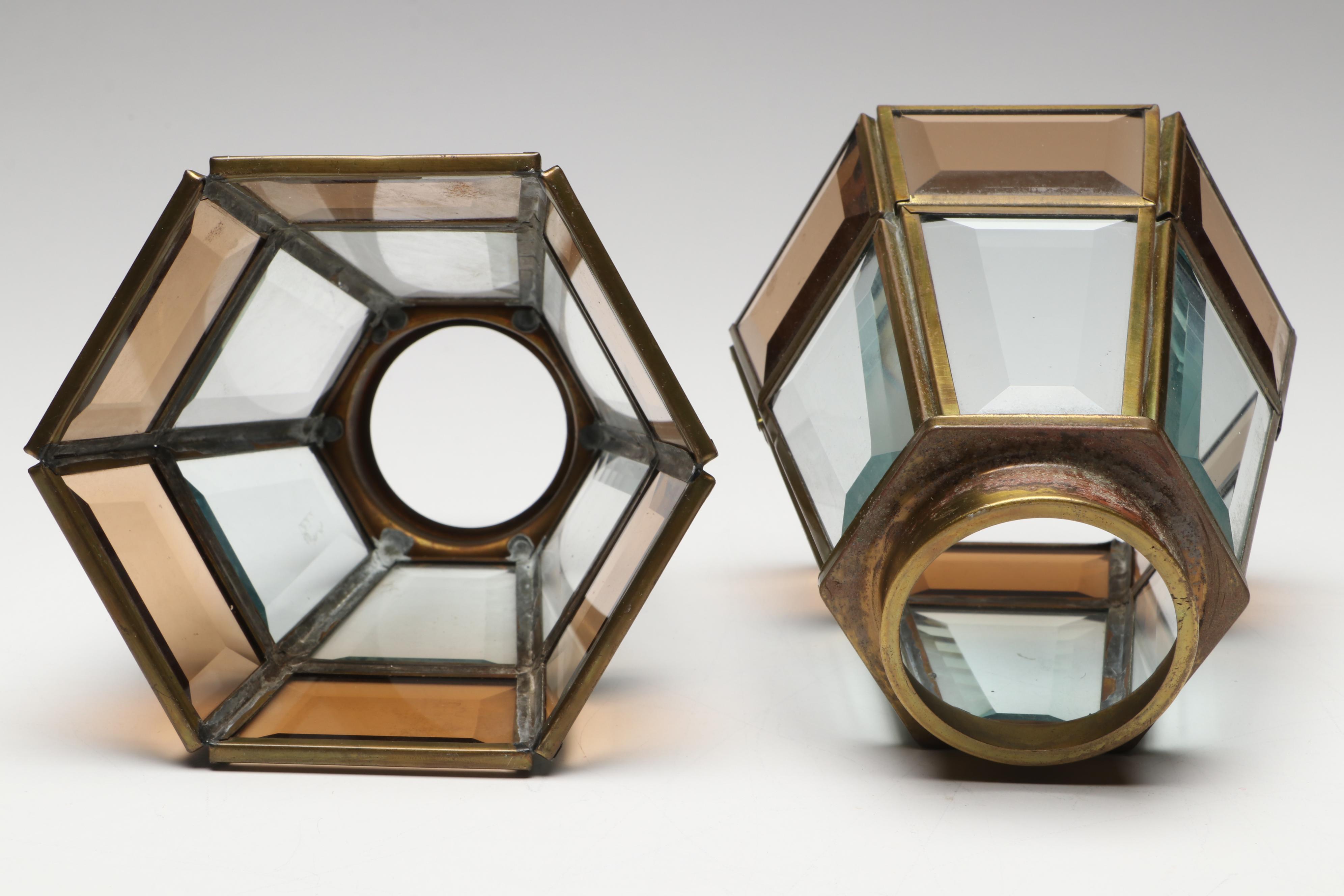 Brass Finish Other Paneled Antique Style Glass Light Shades