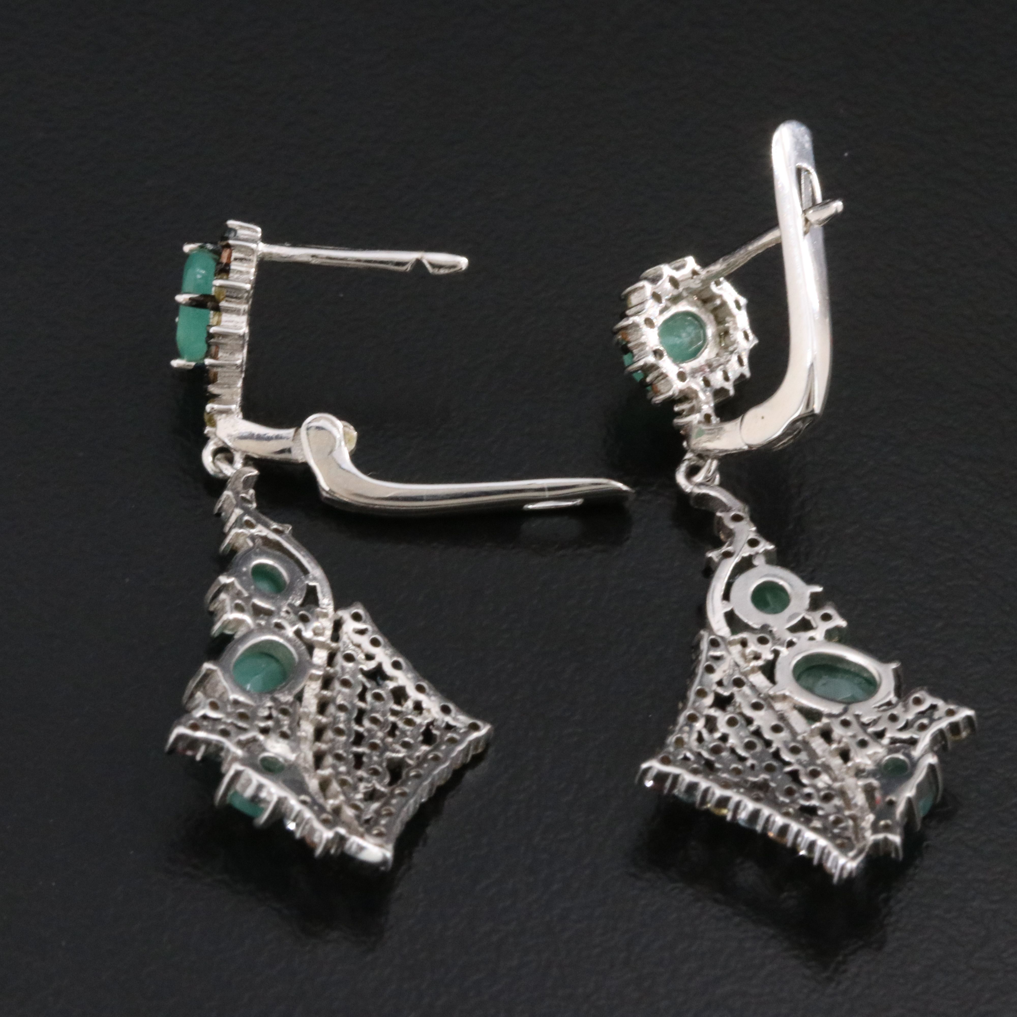 Sterling Emerald and Sapphire Earrings
