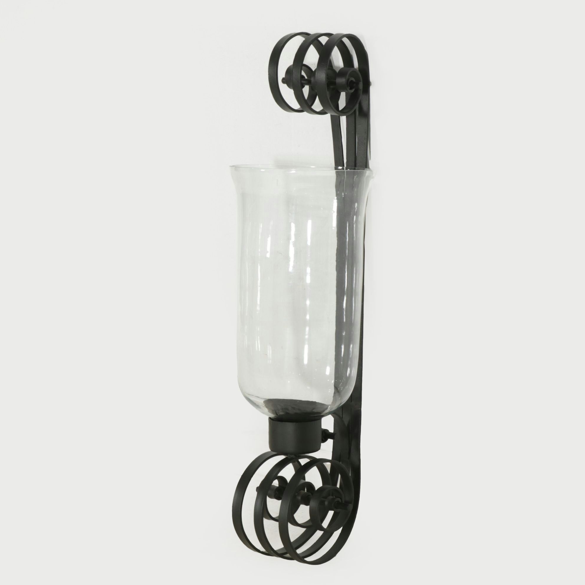 Wrought Iron Scrollwork Hurricane Wall Sconce