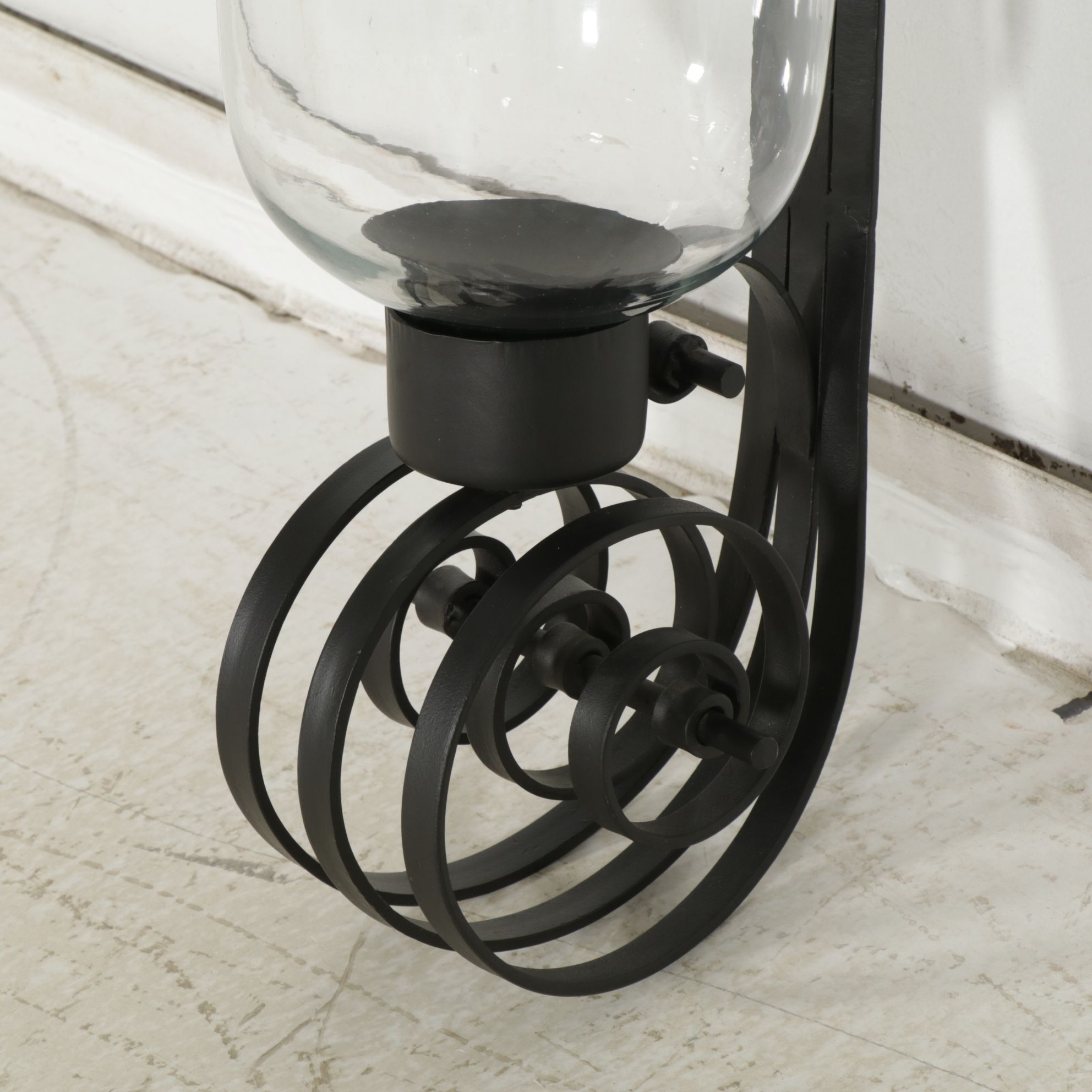 Wrought Iron Scrollwork Hurricane Wall Sconce