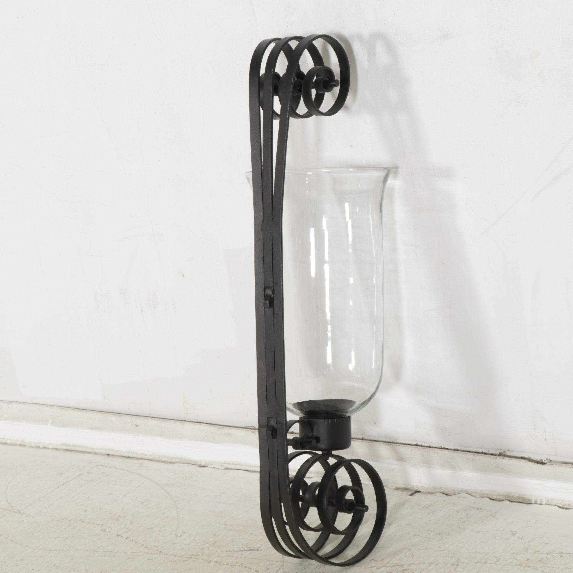 Wrought Iron Scrollwork Hurricane Wall Sconce