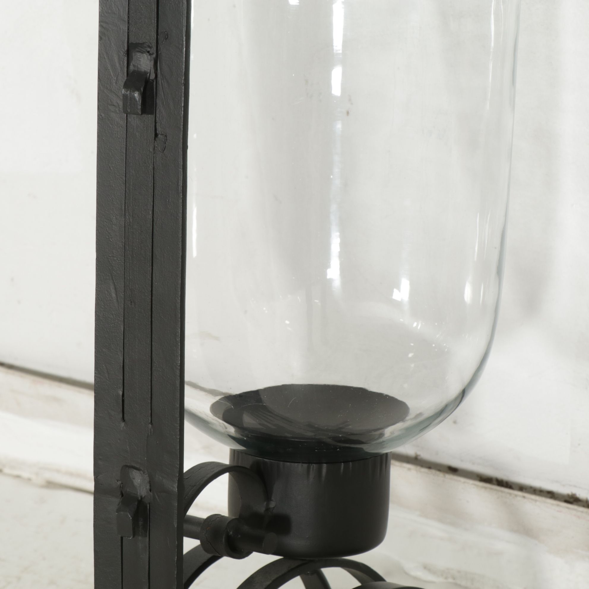 Wrought Iron Scrollwork Hurricane Wall Sconce