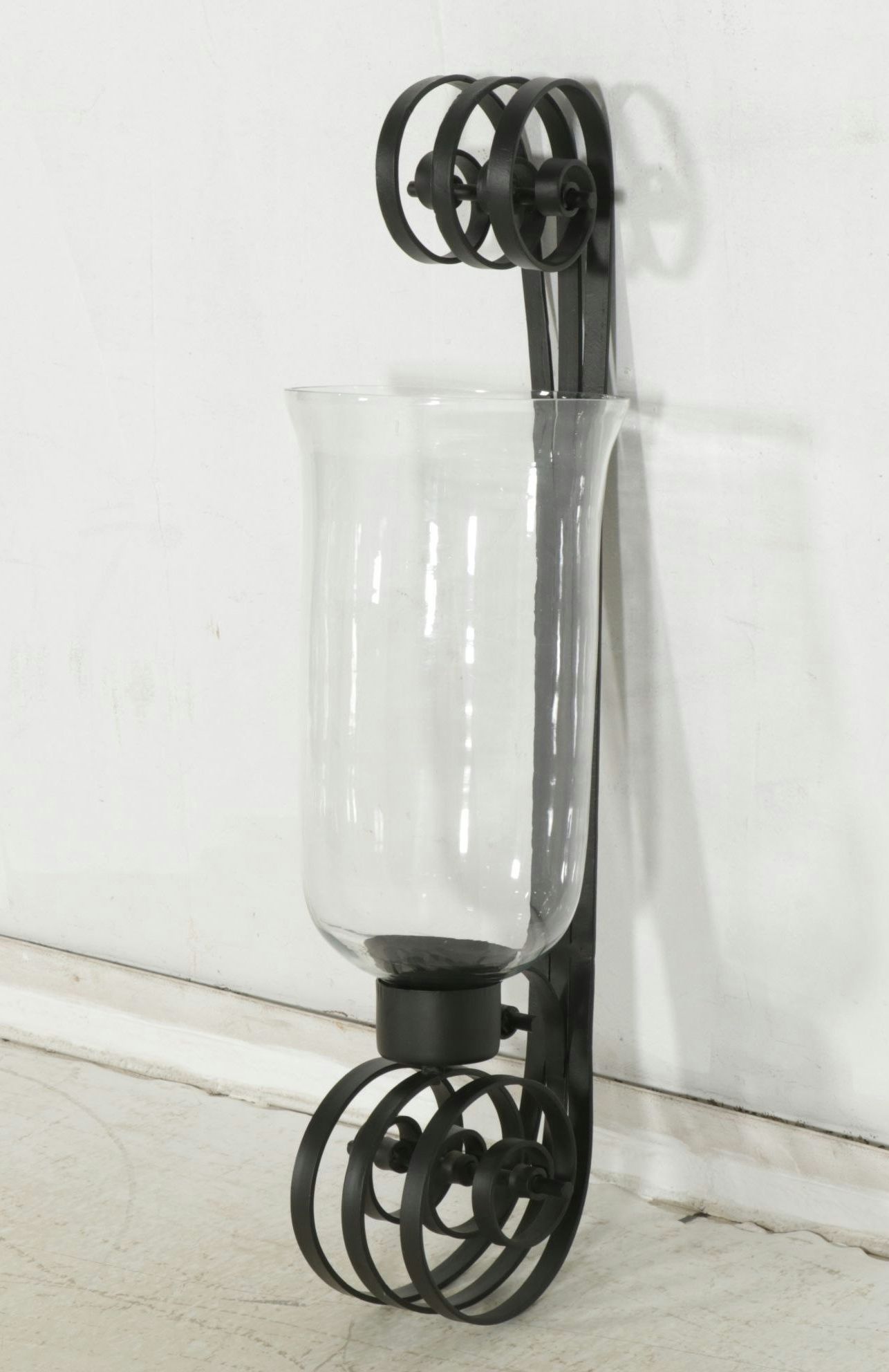 Wrought Iron Scrollwork Hurricane Wall Sconce