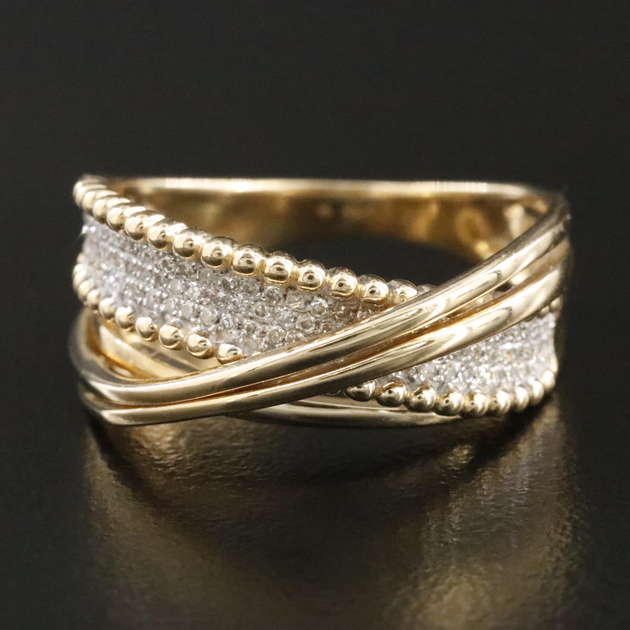 14K Pavé Diamond Crossover Ring