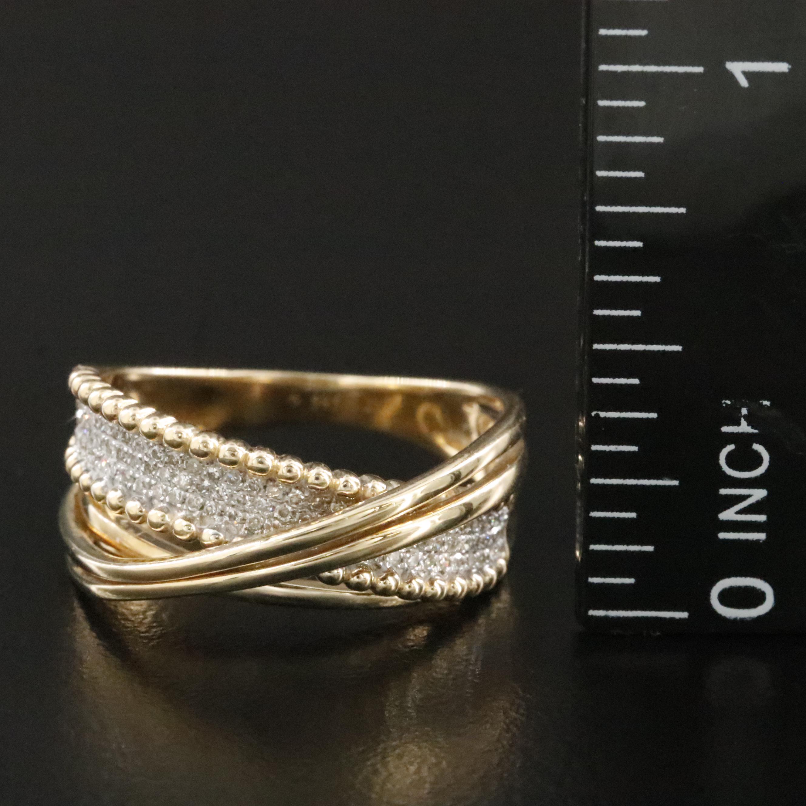 14K Pavé Diamond Crossover Ring