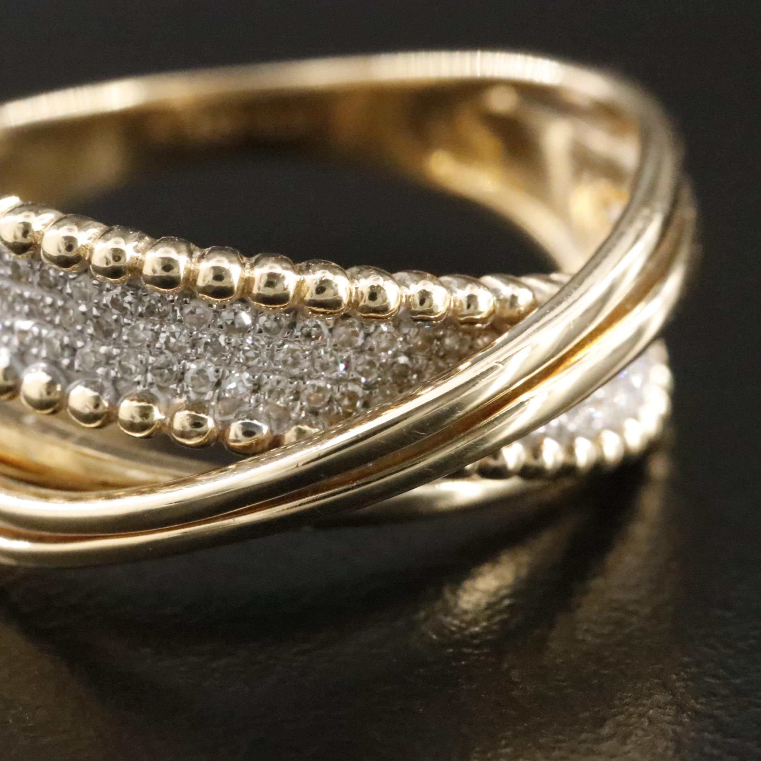 14K Pavé Diamond Crossover Ring