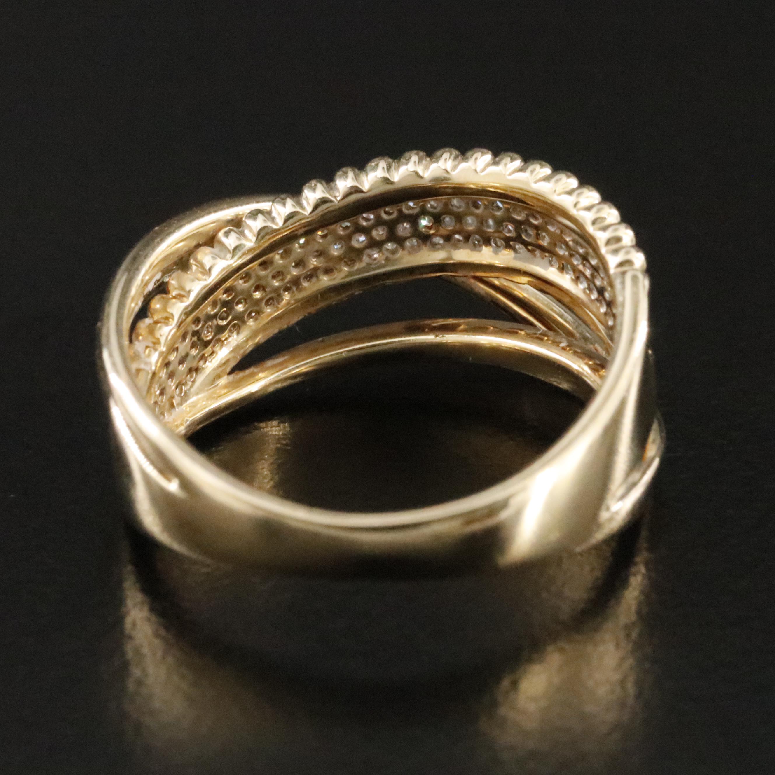 14K Pavé Diamond Crossover Ring