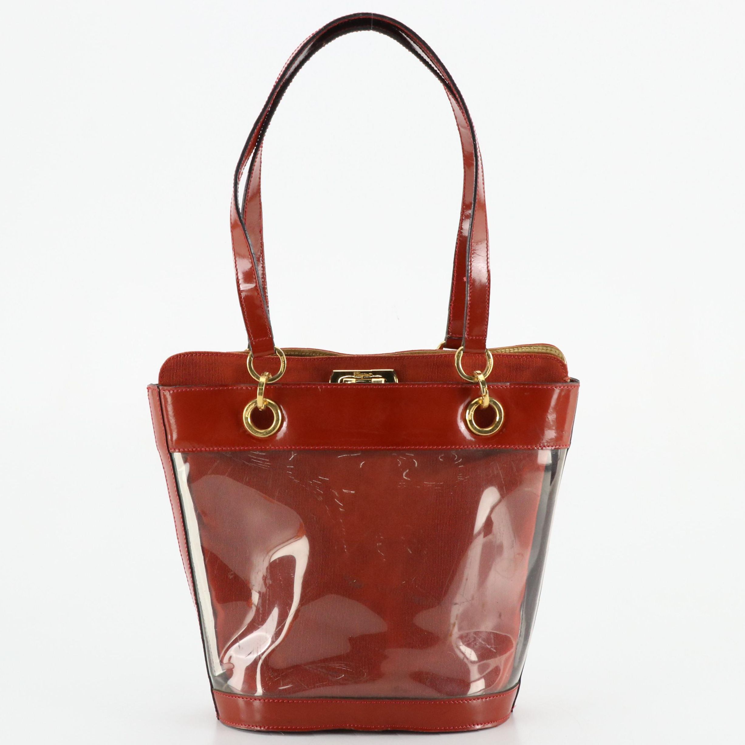 Salvatore Ferragamo 2-in-1 Vinyl Tote and Gancini Clutch Insert