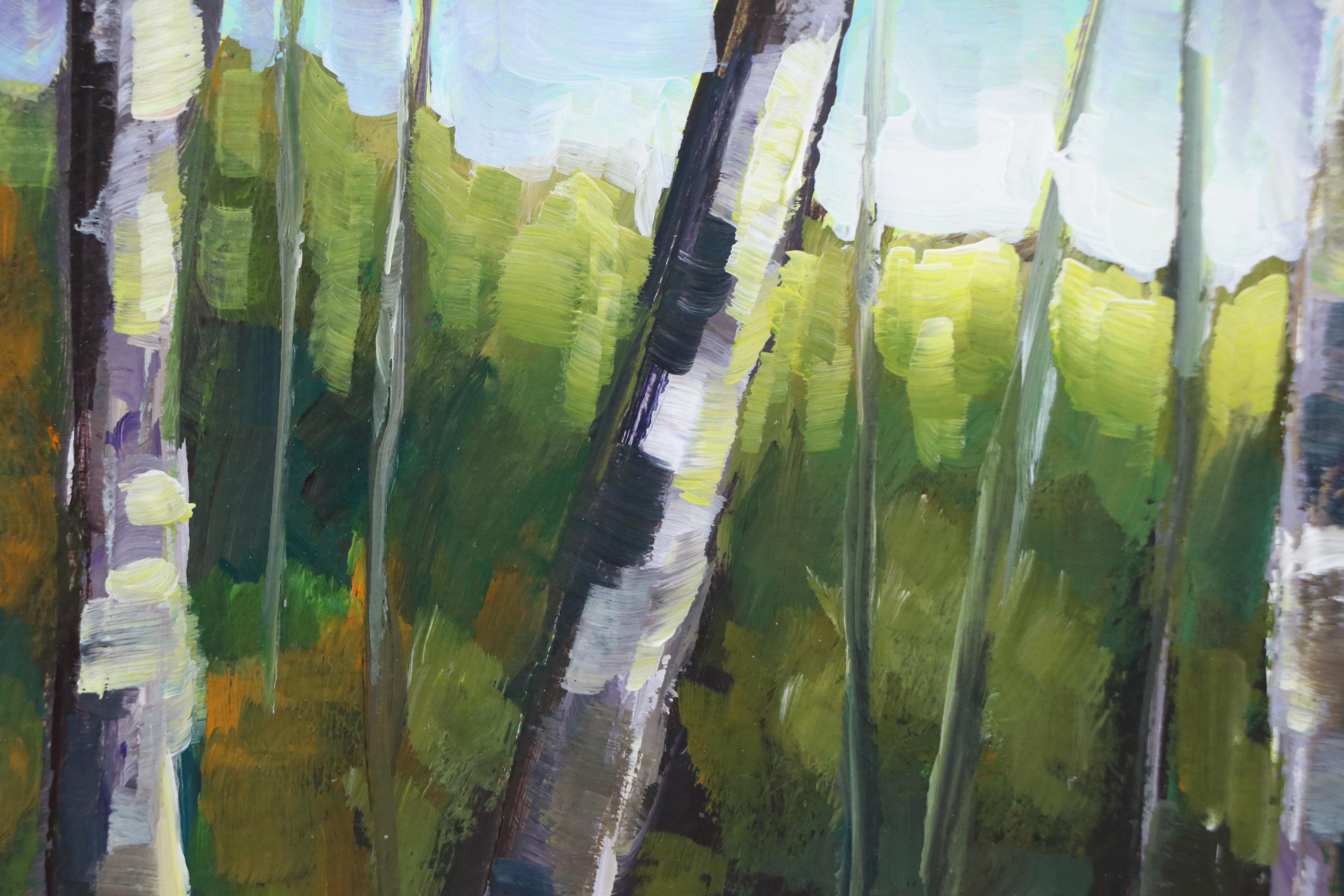 Susan Godby Acrylic Painting of Three Birch Trees, 21st Century