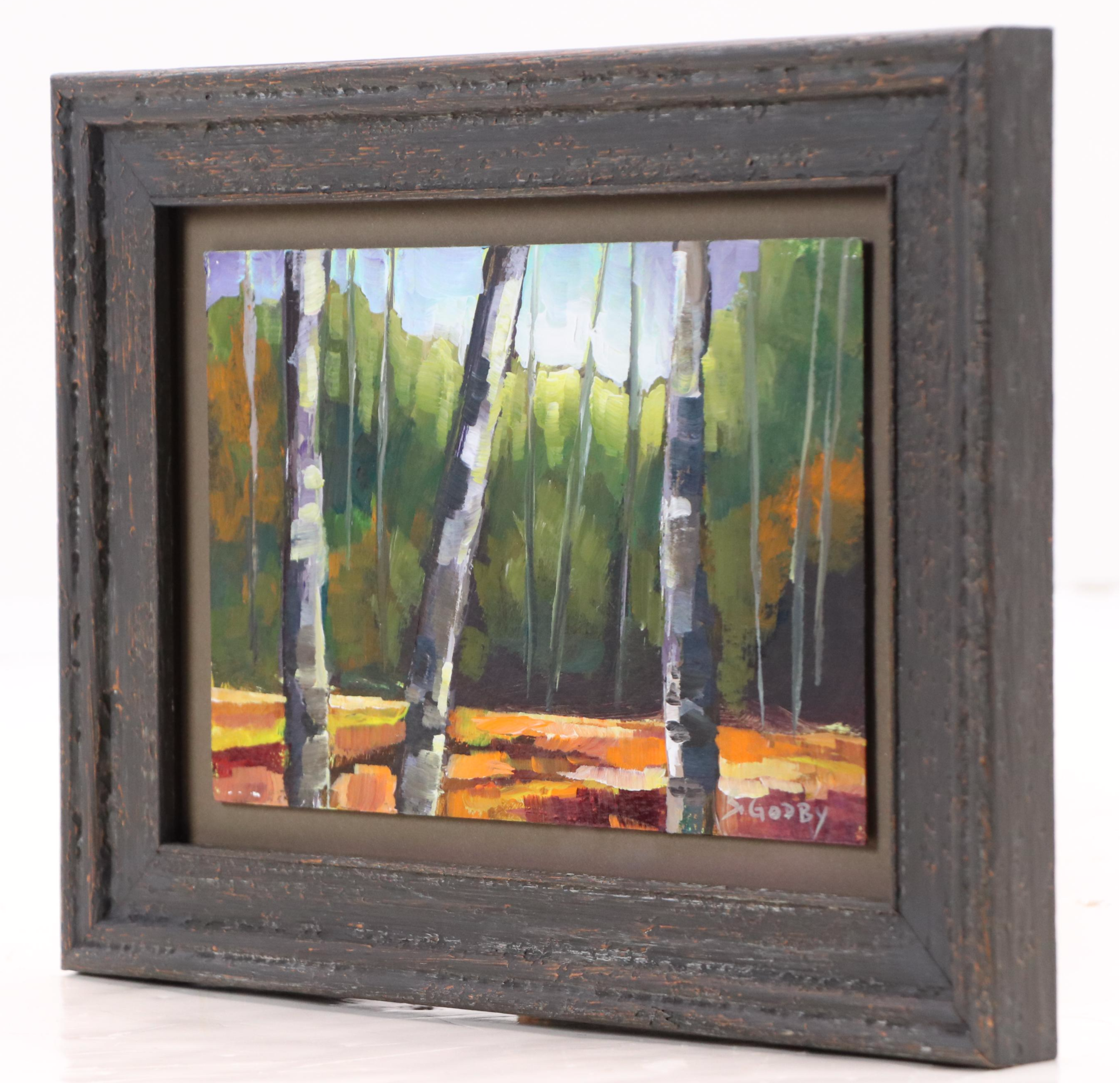 Susan Godby Acrylic Painting of Three Birch Trees, 21st Century
